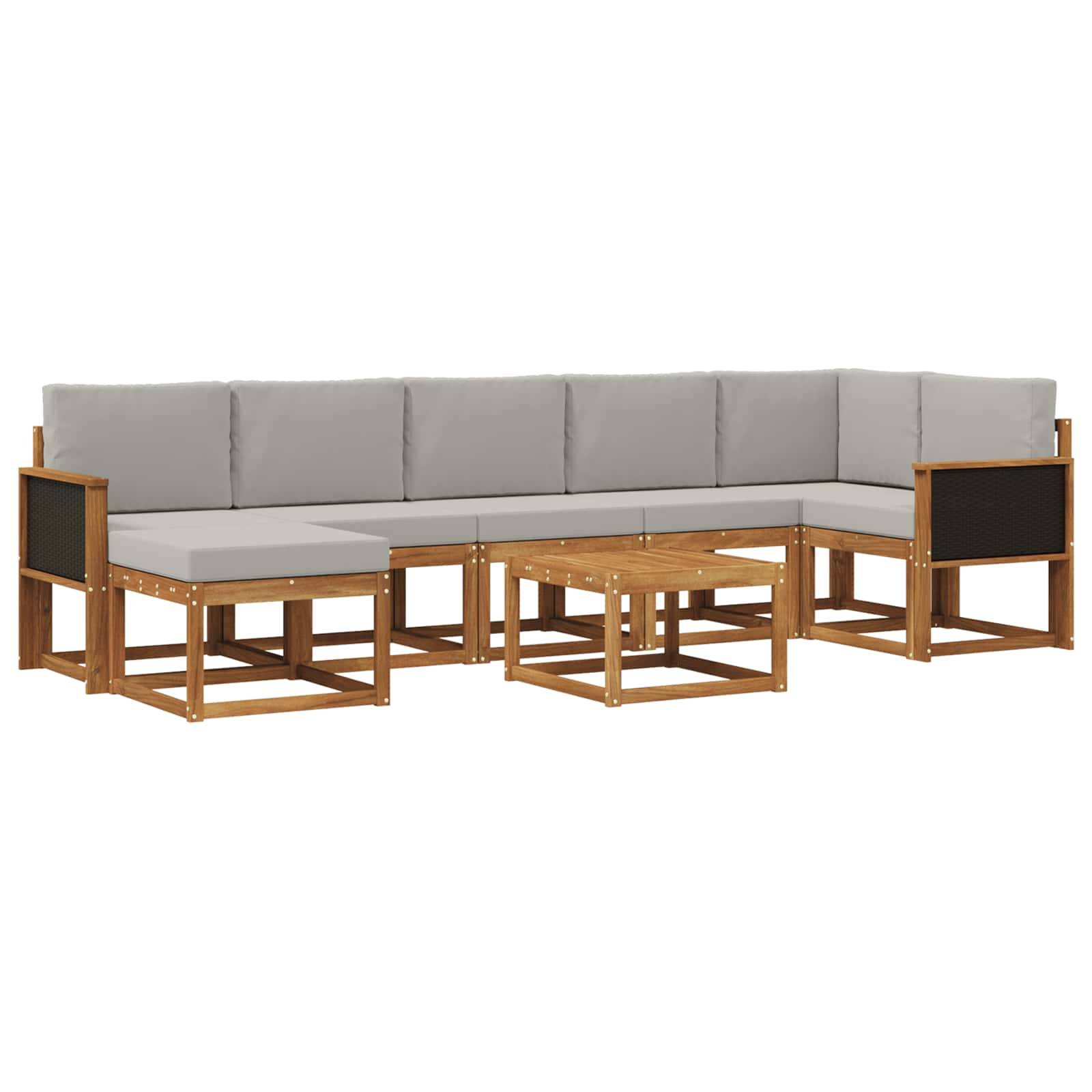 vidaXL Outdoor-Sofagarnitur 8 pcs Natürlich und Hellgrau Polyester