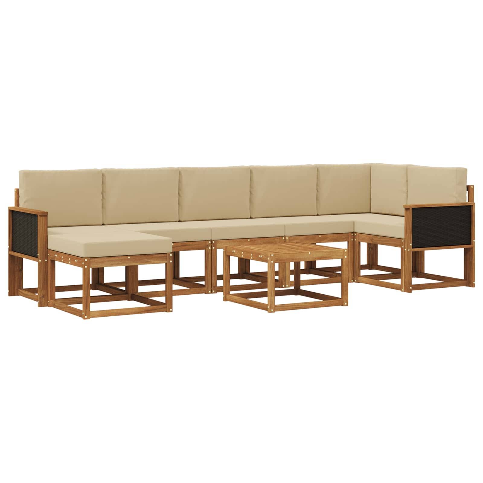 vidaXL Outdoor-Sofagarnitur mit Kissen 8 pcs Natur und Beige Polyester