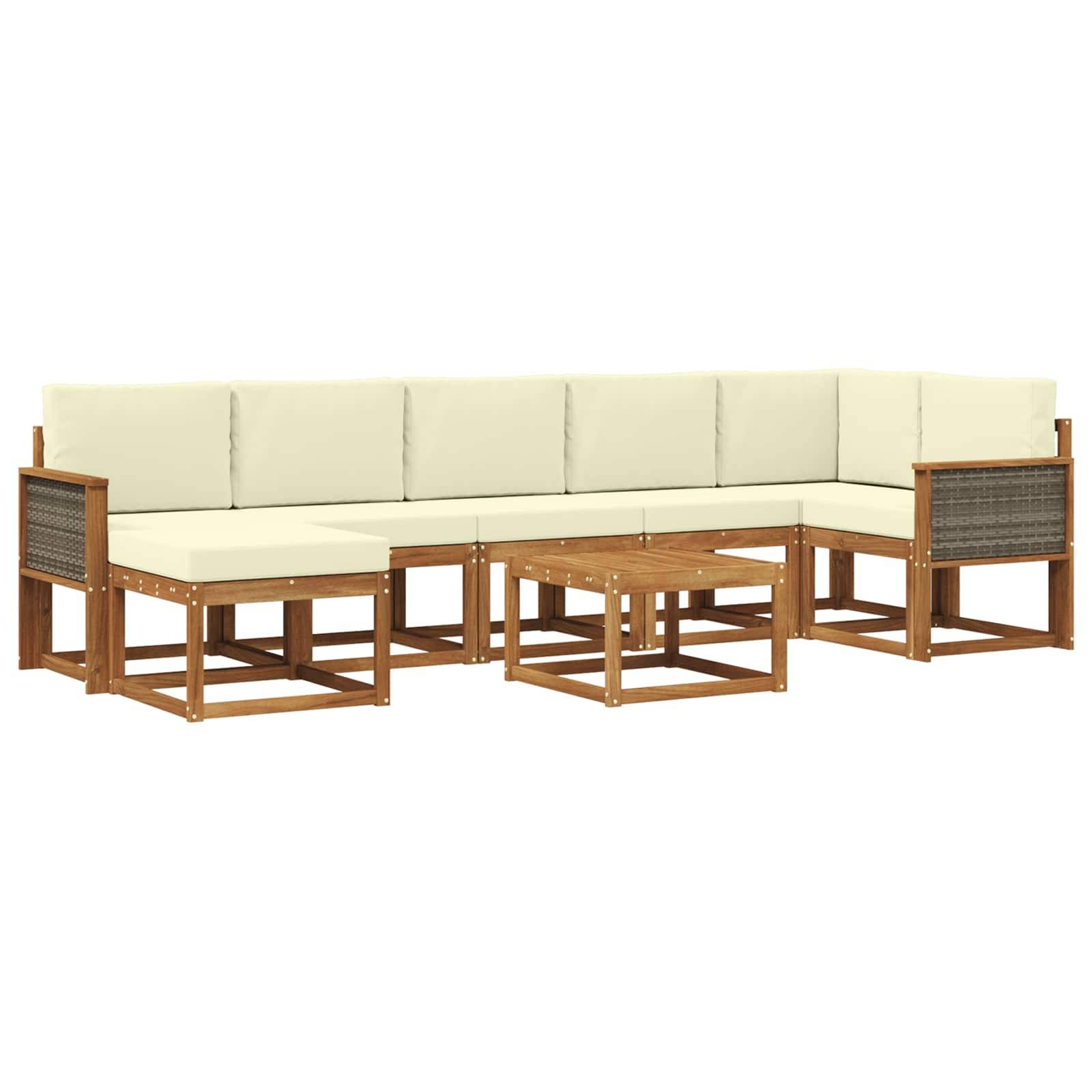 vidaXL Outdoor-Sofagarnitur mit Kissen 8 pcs Natur und Creme Polyester