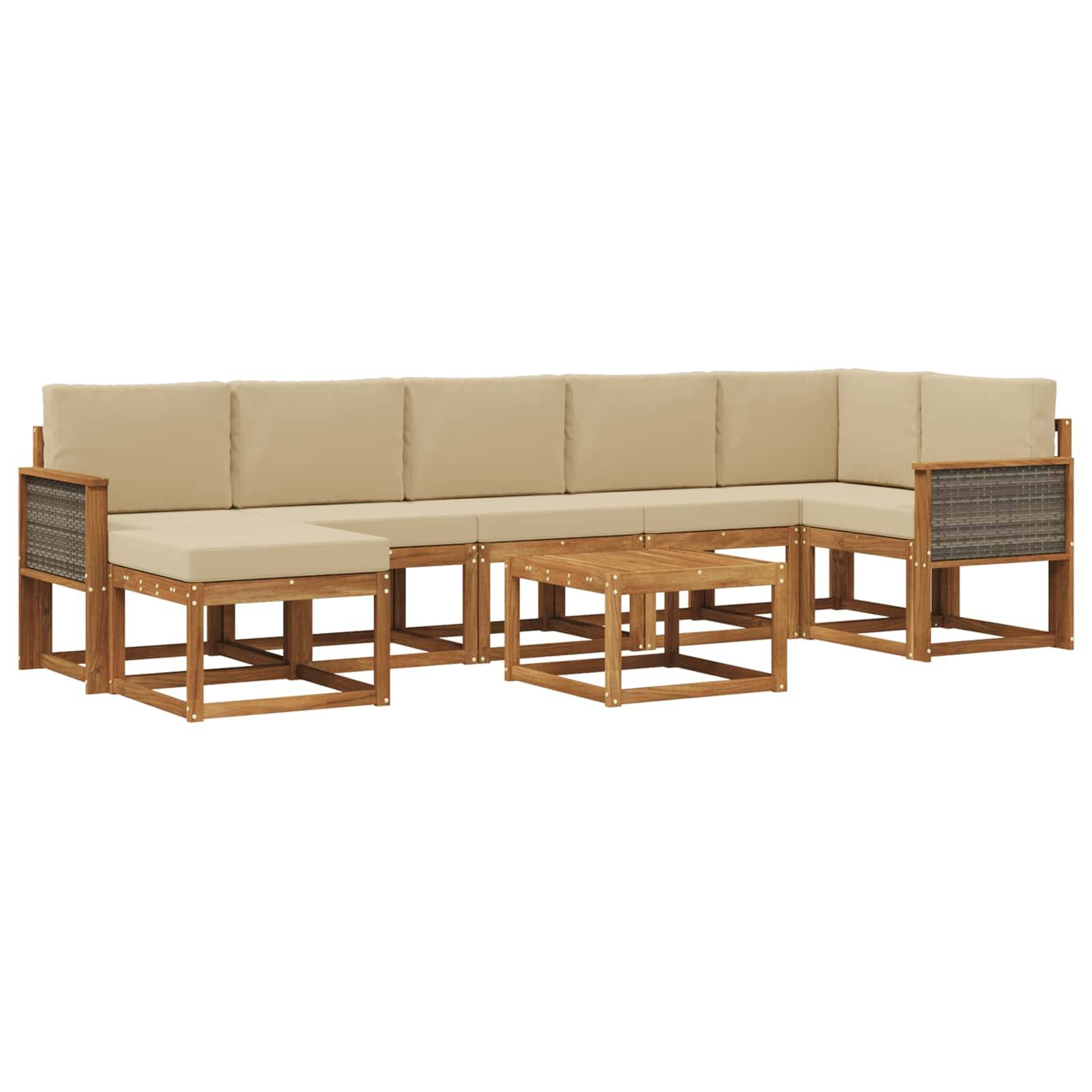 vidaXL Outdoor-Sofagarnitur mit Kissen 8 pcs Natur und Beige Polyester