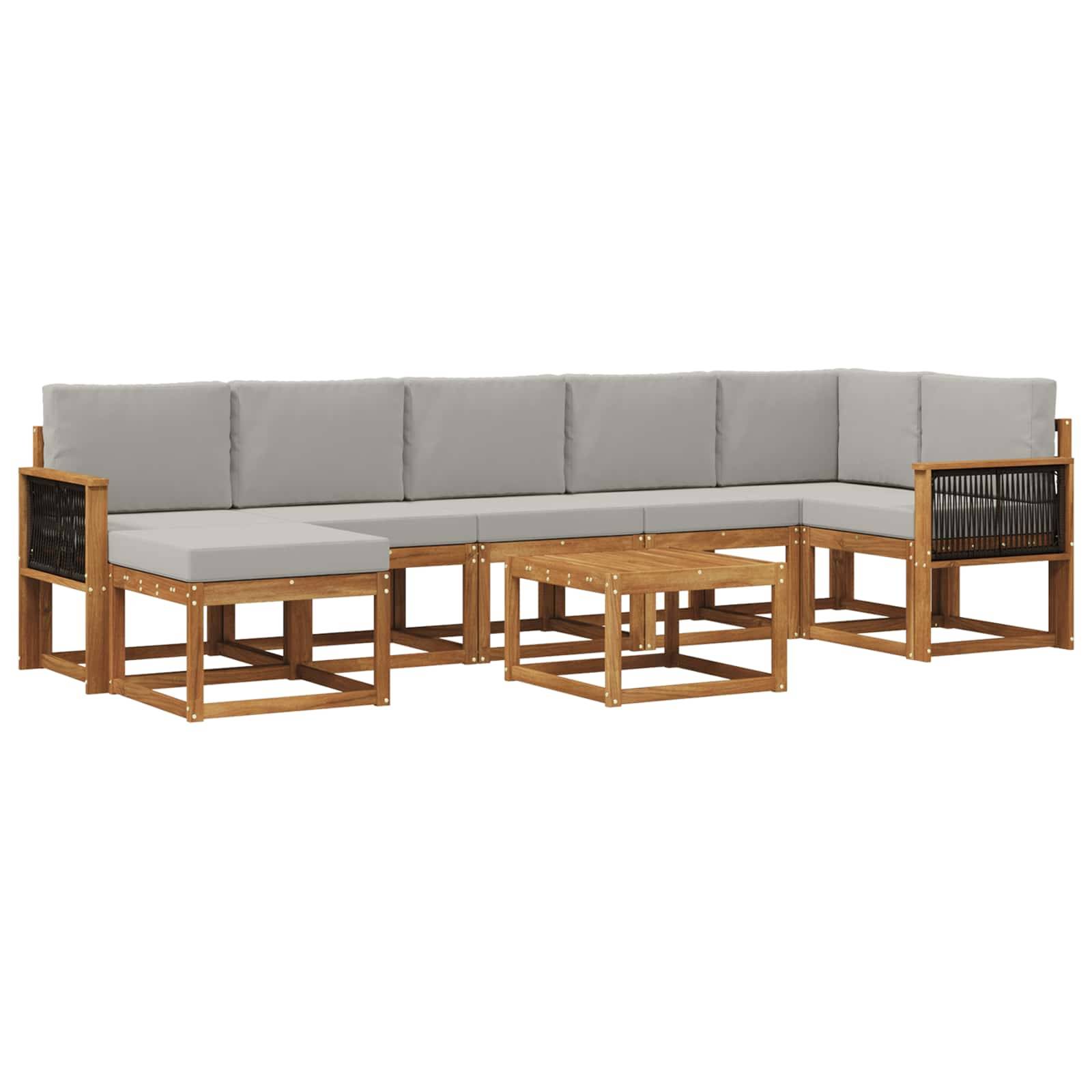 vidaXL Outdoor-Sofagarnitur 8 pcs Natürlich und Hellgrau Polyester