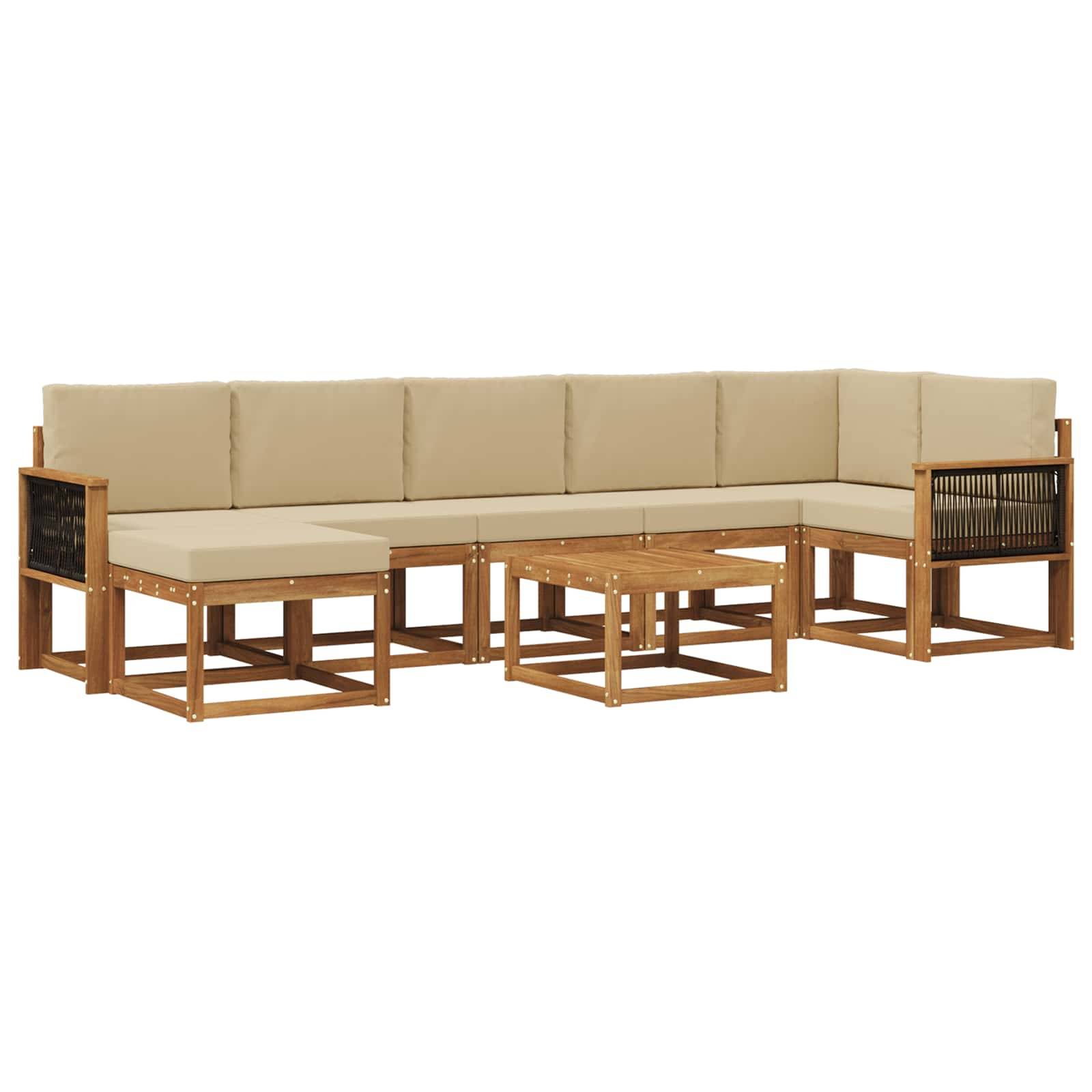 vidaXL Outdoor-Sofagarnitur mit Kissen 8 pcs Natur und Beige Polyester