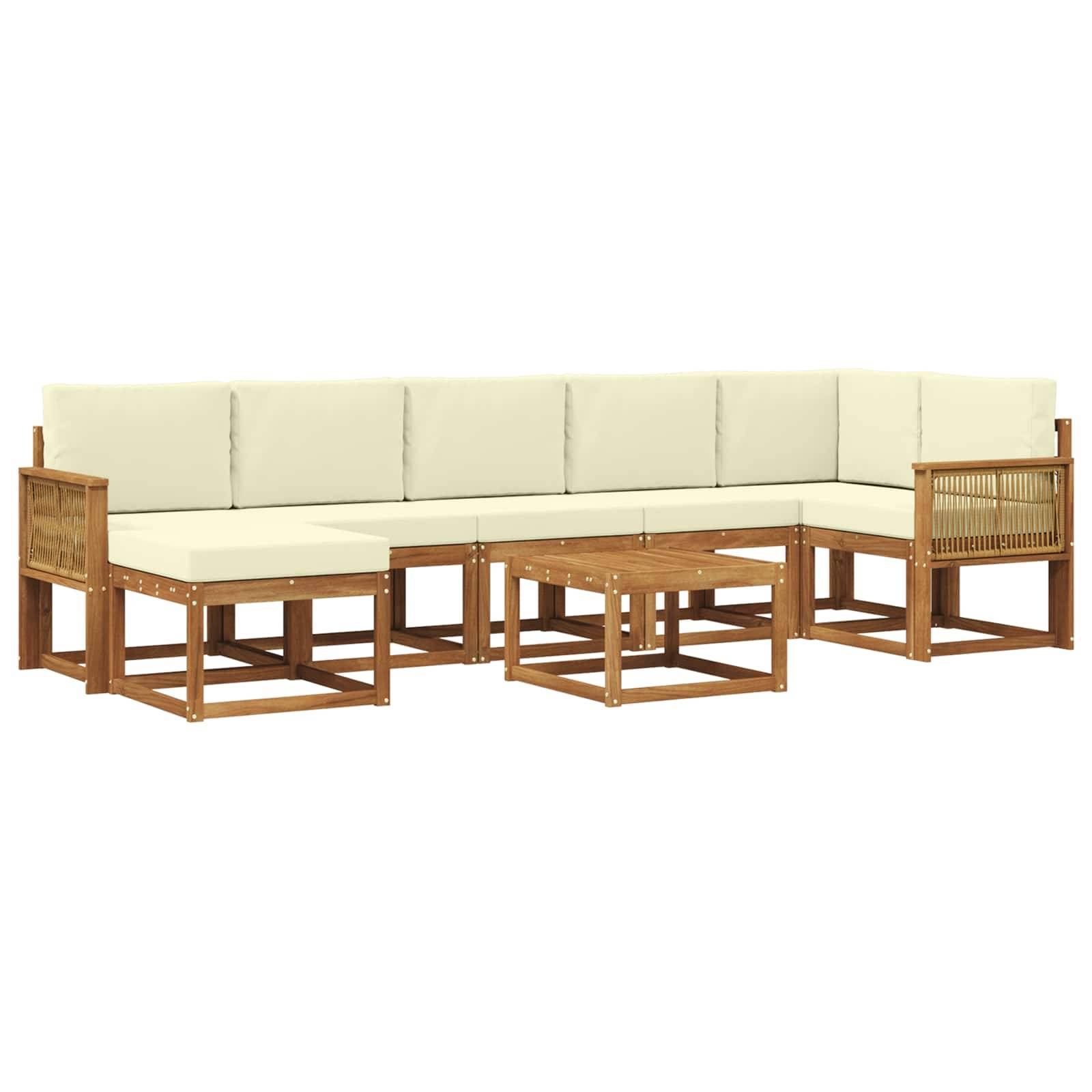 vidaXL Outdoor-Sofagarnitur mit Kissen 8 pcs Natur und Creme Polyester