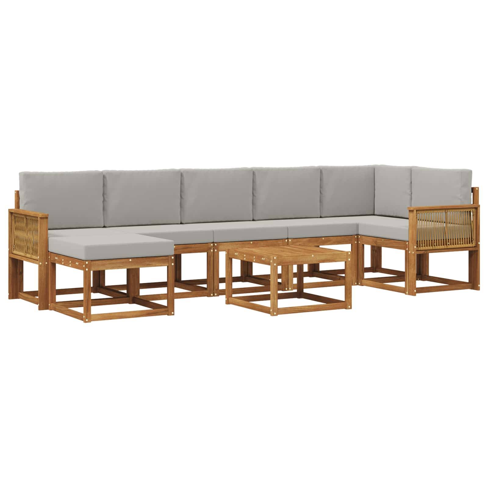vidaXL Outdoor-Sofagarnitur 8 pcs Natürlich und Hellgrau Polyester