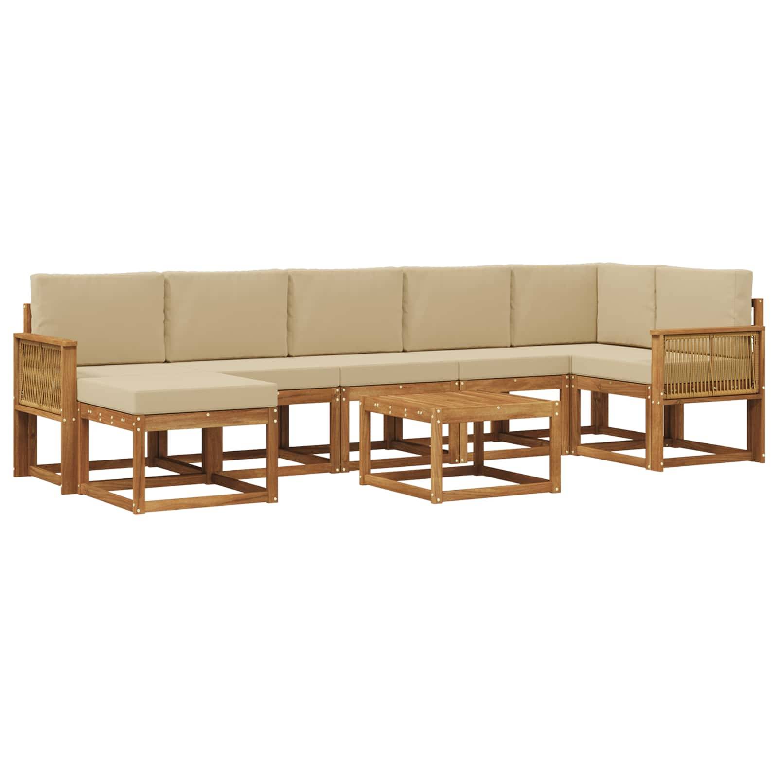 vidaXL Outdoor-Sofagarnitur mit Kissen 8 pcs Natur und Beige Polyester
