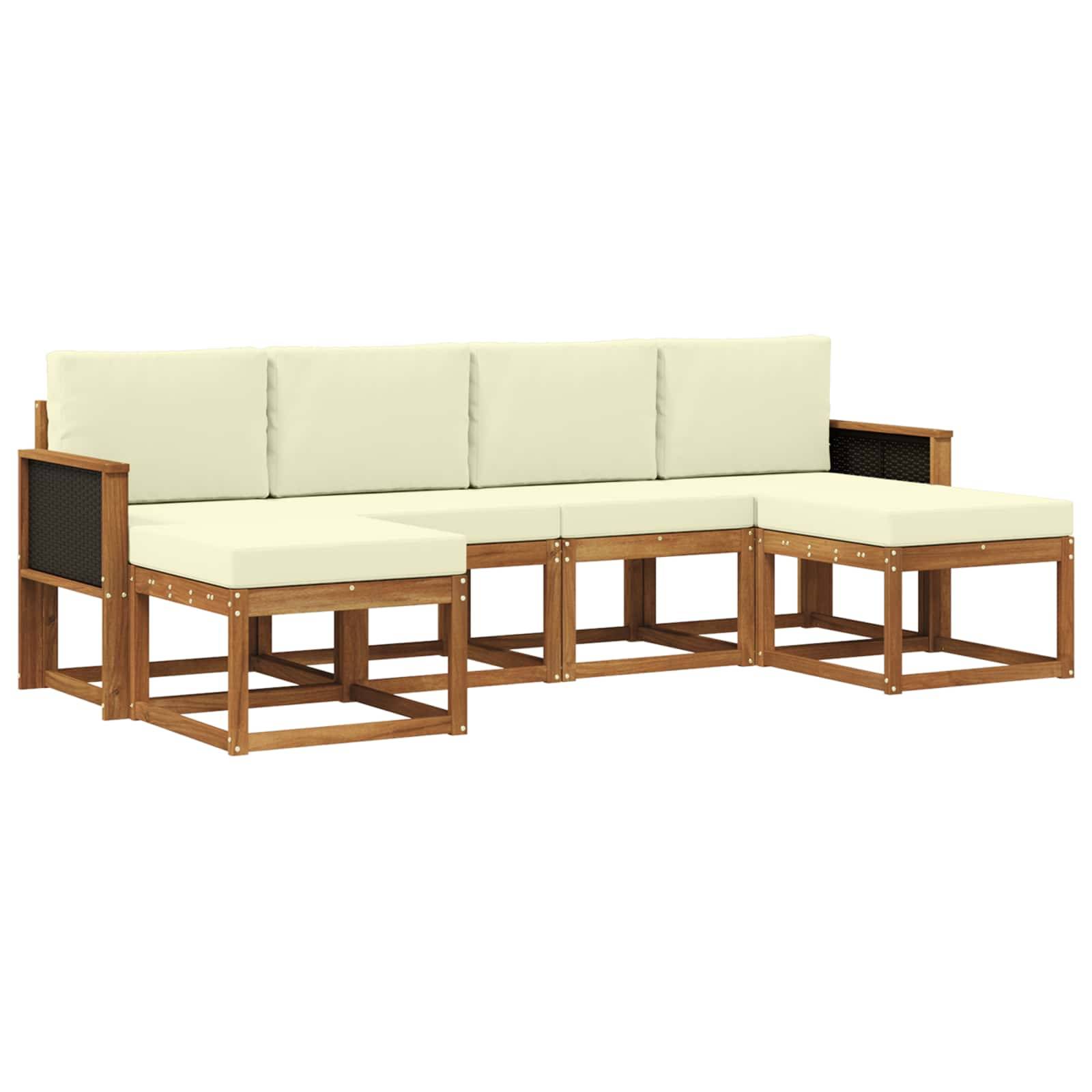 vidaXL Outdoor-Sofagarnitur mit Kissen 6 pcs Natur und Creme Polyester