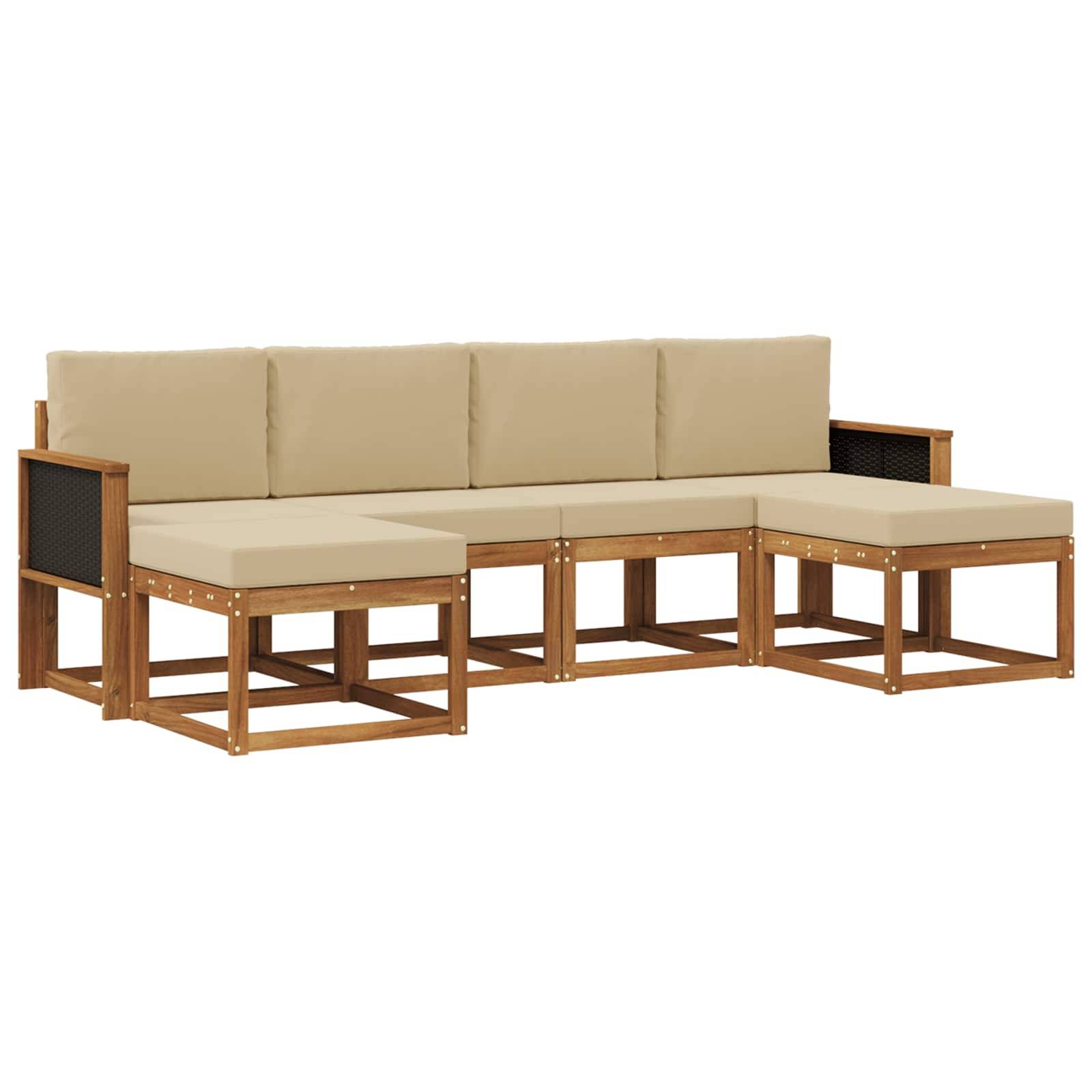 vidaXL Outdoor-Sofagarnitur mit Kissen 6 pcs Natur und Beige Polyester