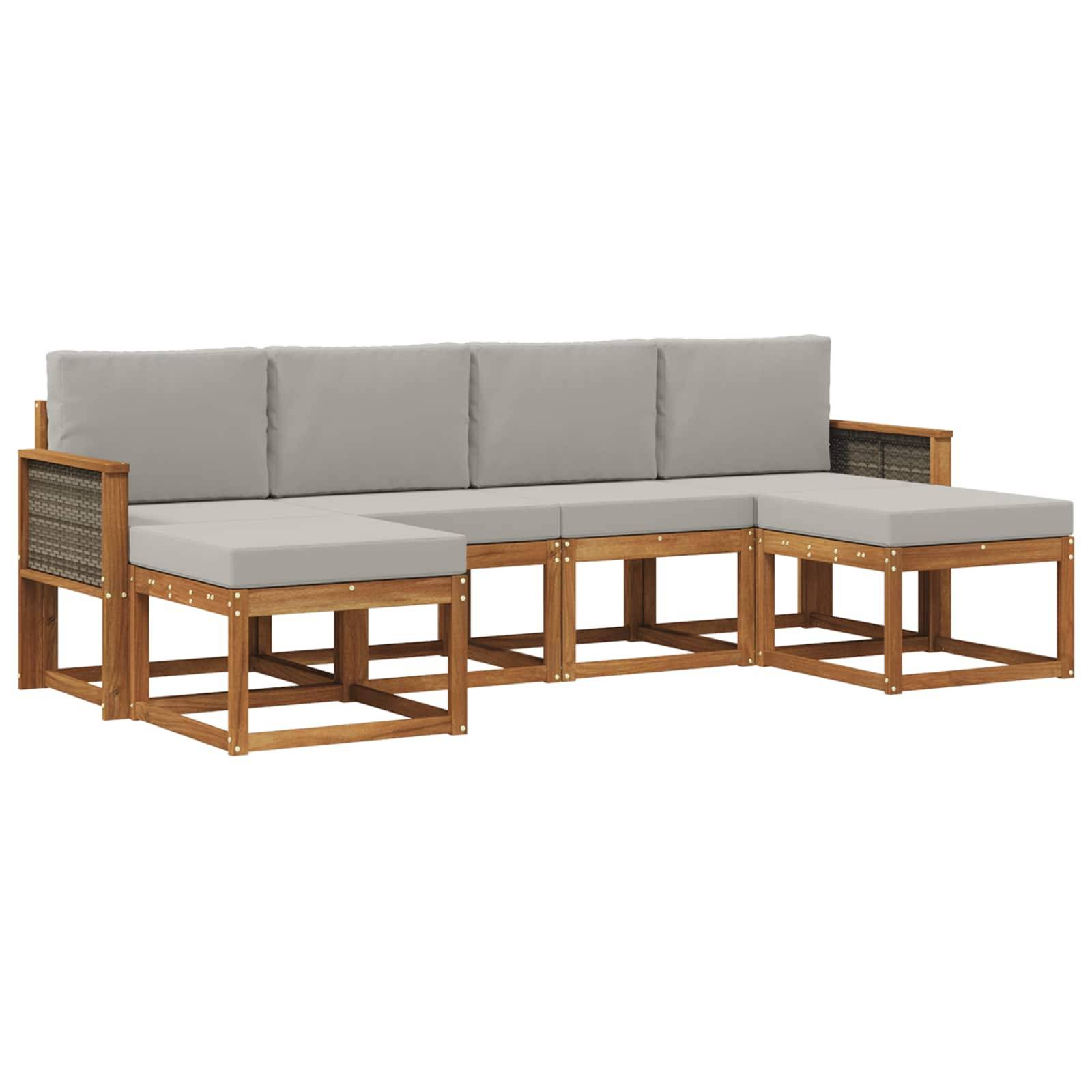 vidaXL Outdoor-Sofagarnitur 6 pcs Natürlich und Hellgrau Polyester