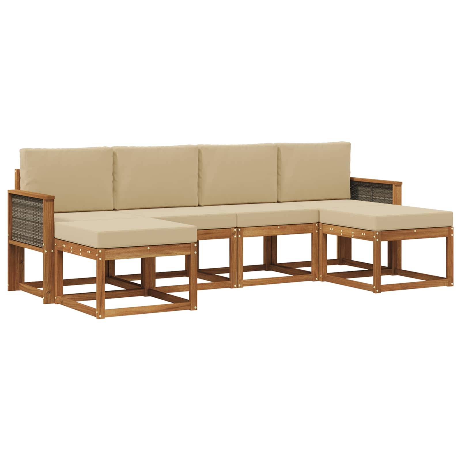 vidaXL Outdoor-Sofagarnitur mit Kissen 6 pcs Natur und Beige Polyester