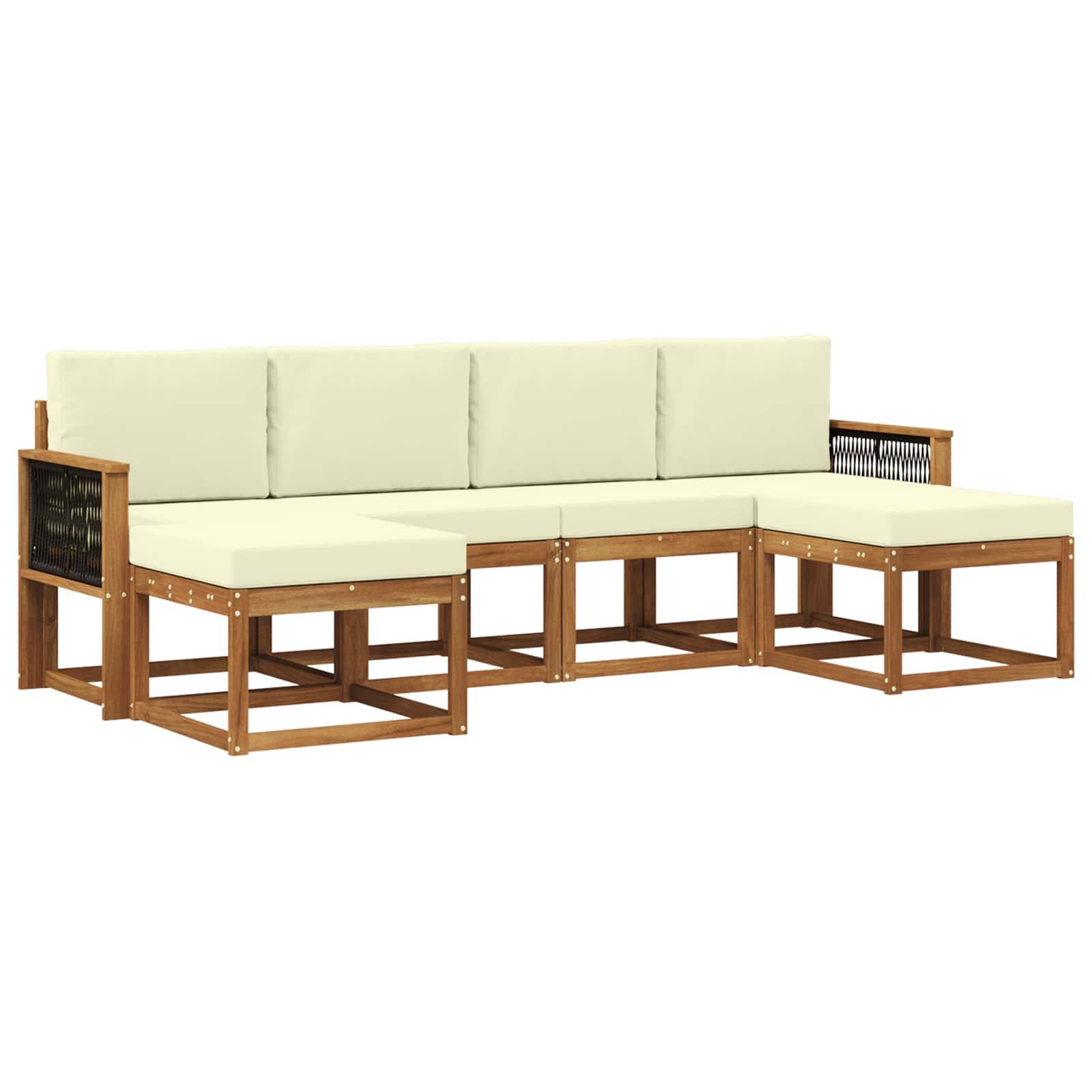 vidaXL Outdoor-Sofagarnitur mit Kissen 6 pcs Natur und Creme Polyester