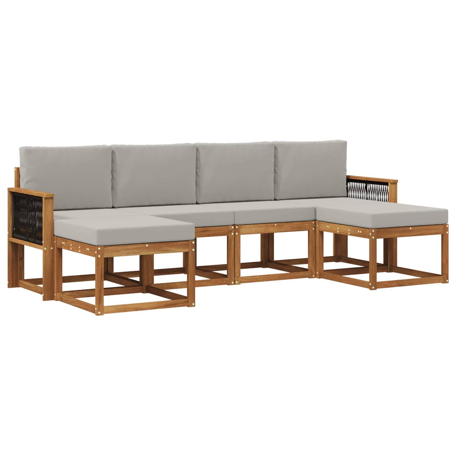 vidaXL Outdoor-Sofagarnitur 6 pcs Natürlich und Hellgrau Polyester