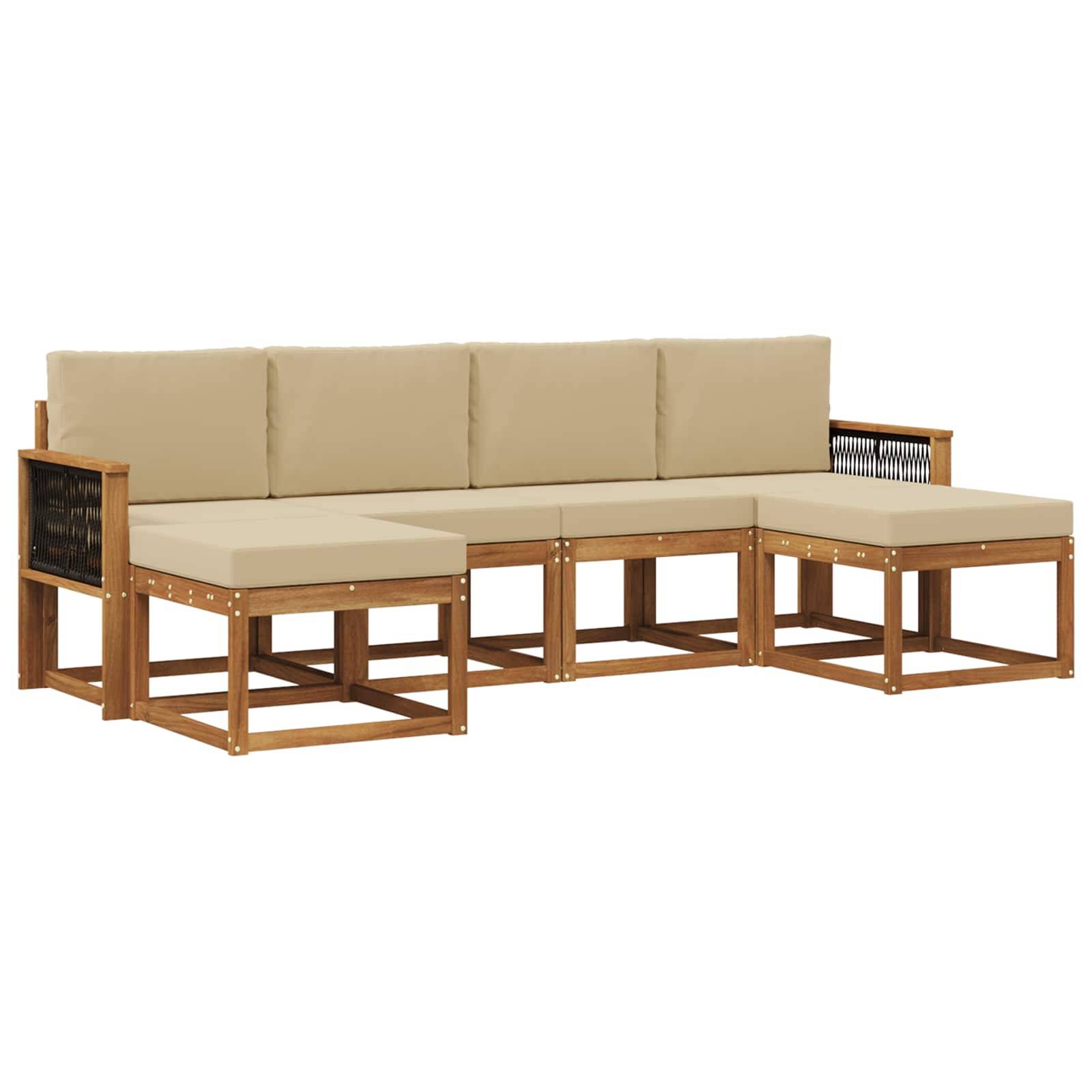 vidaXL Outdoor-Sofagarnitur mit Kissen 6 pcs Natur und Beige Polyester