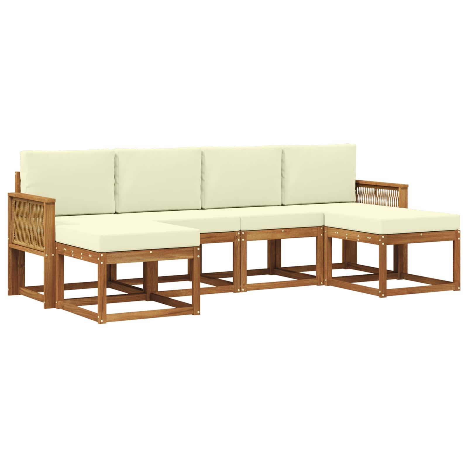 vidaXL Outdoor-Sofagarnitur mit Kissen 6 pcs Natur und Creme Polyester
