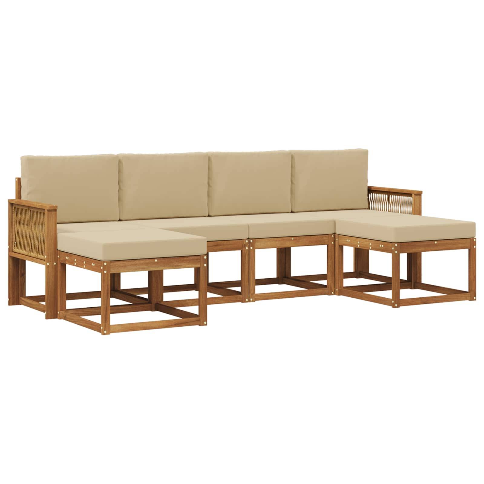 vidaXL Outdoor-Sofagarnitur mit Kissen 6 pcs Natur und Beige Polyester