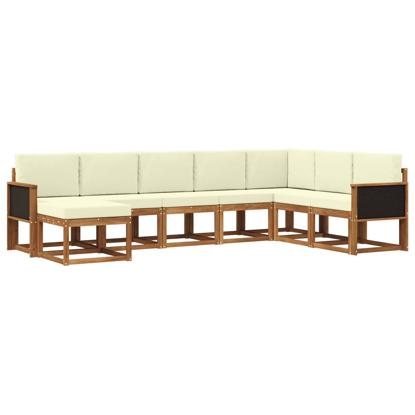 vidaXL Outdoor-Sofagarnitur 8 pcs Natur und Creme Massivholz Akazie