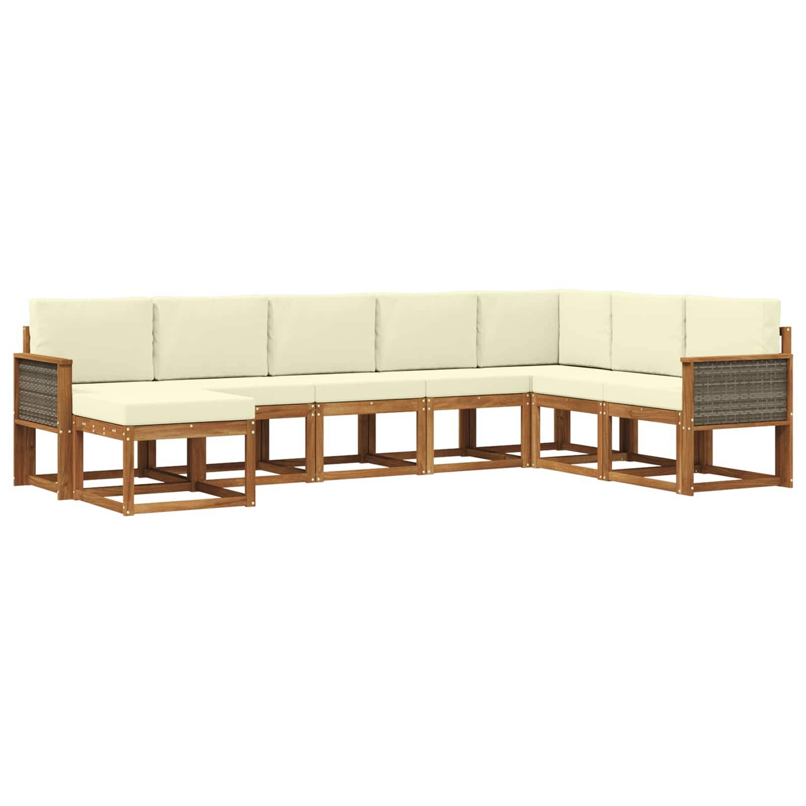 vidaXL Outdoor-Sofagarnitur 8 pcs Natur und Creme Massivholz Akazie