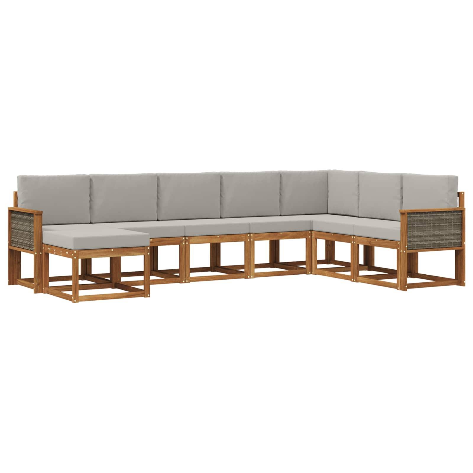 vidaXL Outdoor-Sofagarnitur mit Kissen 8 pcs Natürlich und Hellgrau