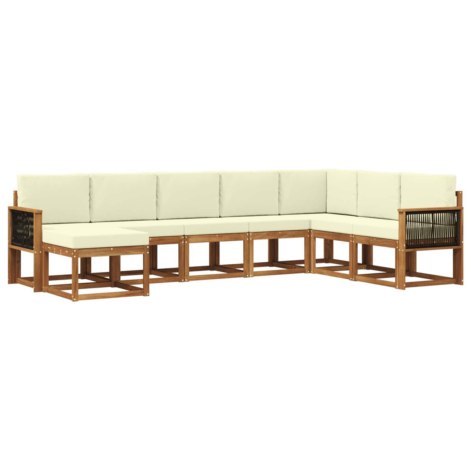 vidaXL Outdoor-Sofagarnitur 8 pcs Natur und Creme Massivholz Akazie