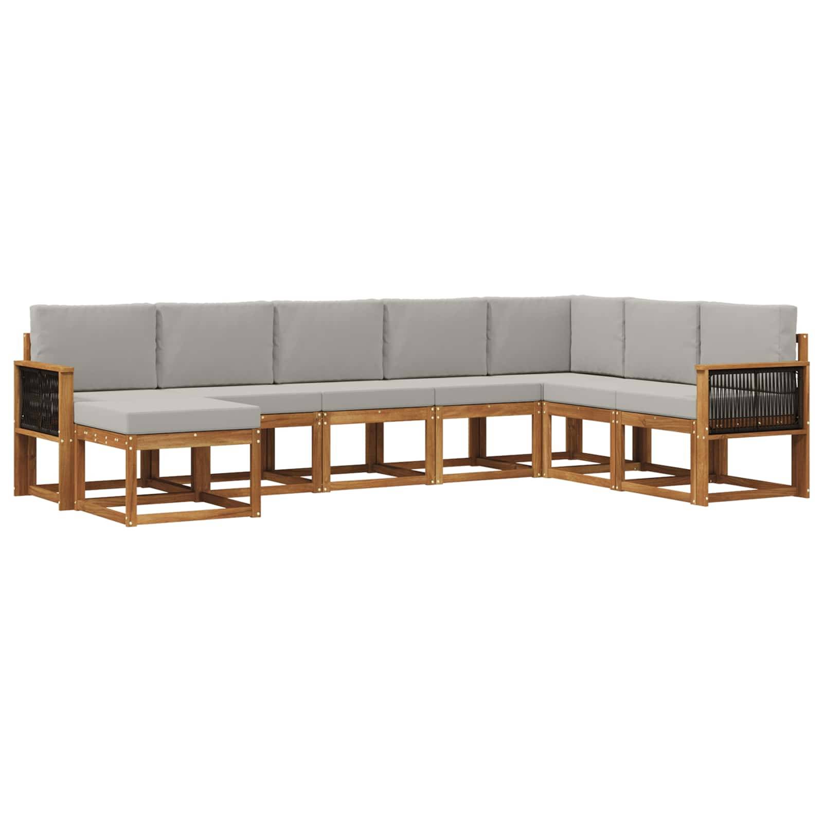 vidaXL Outdoor-Sofagarnitur mit Kissen 8 pcs Natürlich und Hellgrau