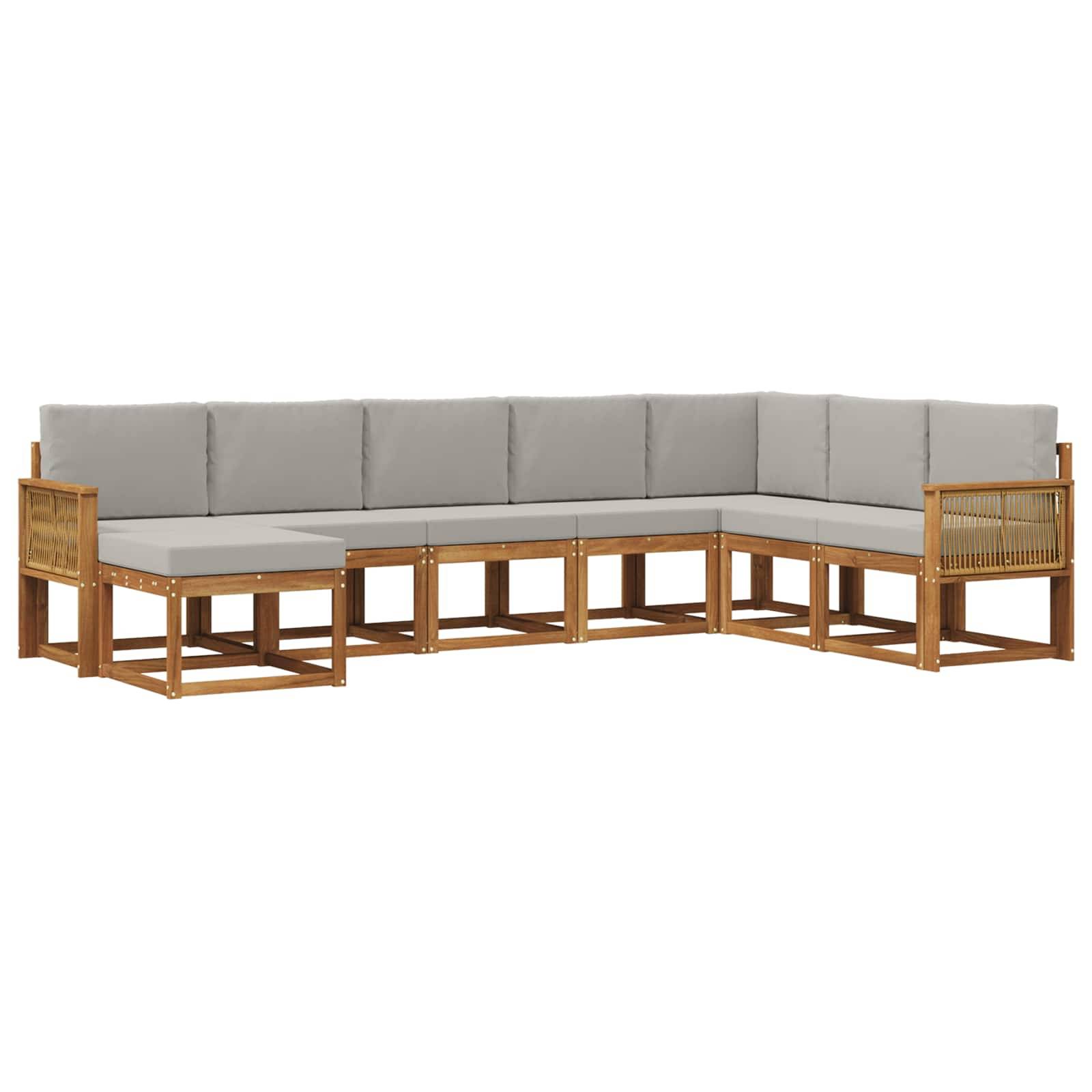 vidaXL Outdoor-Sofagarnitur mit Kissen 8 pcs Natürlich und Hellgrau