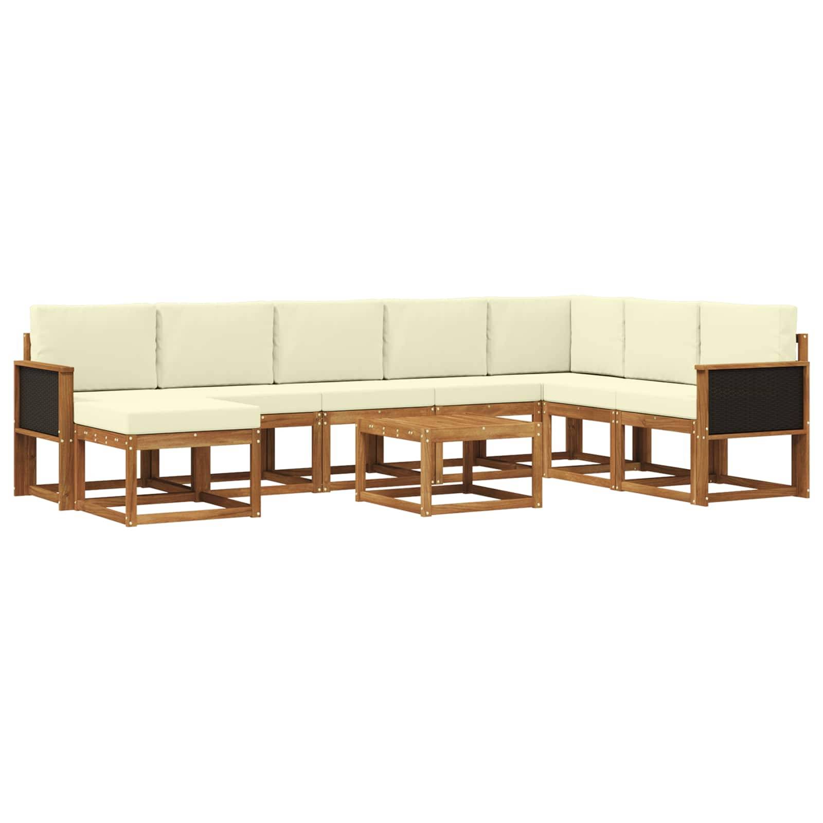 vidaXL Outdoor-Sofagarnitur 9 pcs Natur und Creme Massivholz Akazie