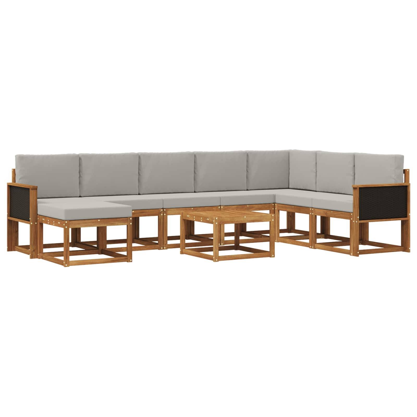 vidaXL Outdoor-Sofagarnitur mit Kissen 9 pcs Natürlich und Hellgrau