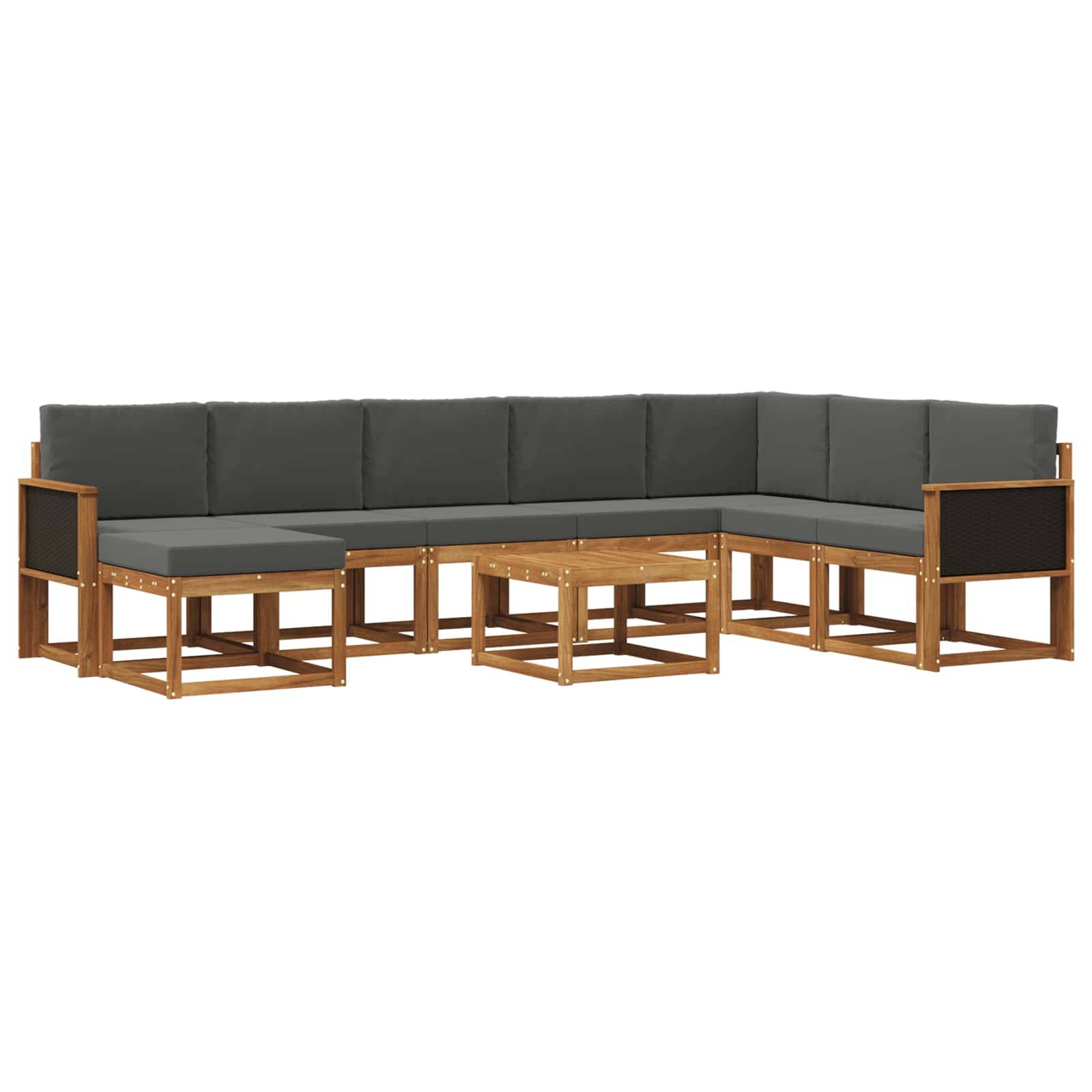 vidaXL Outdoor-Sofagarnitur mit Kissen 9 pcs Natur und Anthrazit