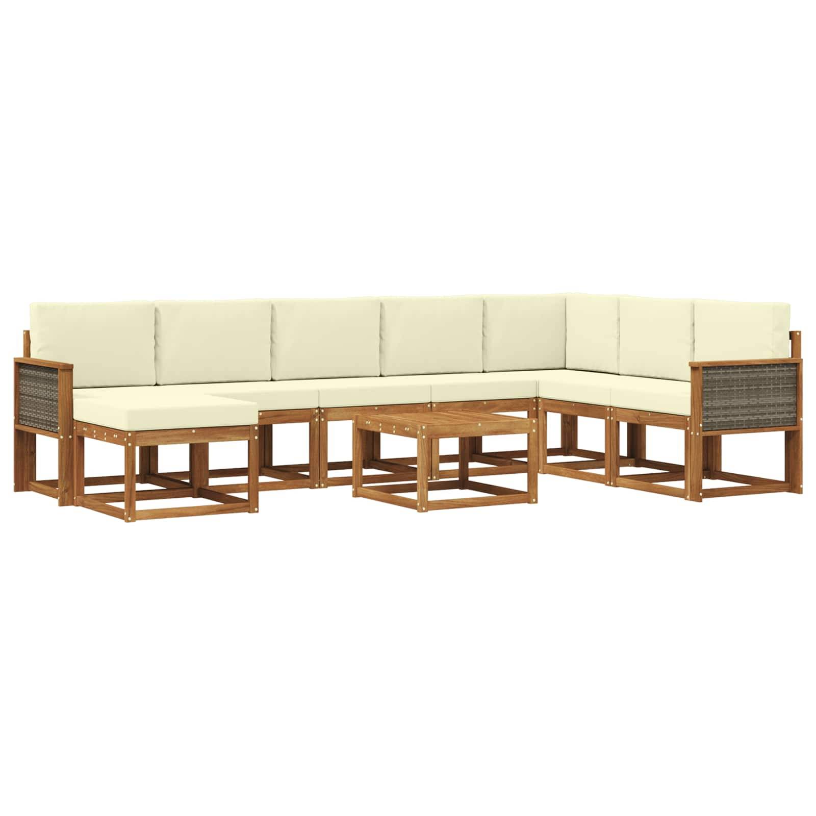 vidaXL Outdoor-Sofagarnitur 9 pcs Natur und Creme Massivholz Akazie