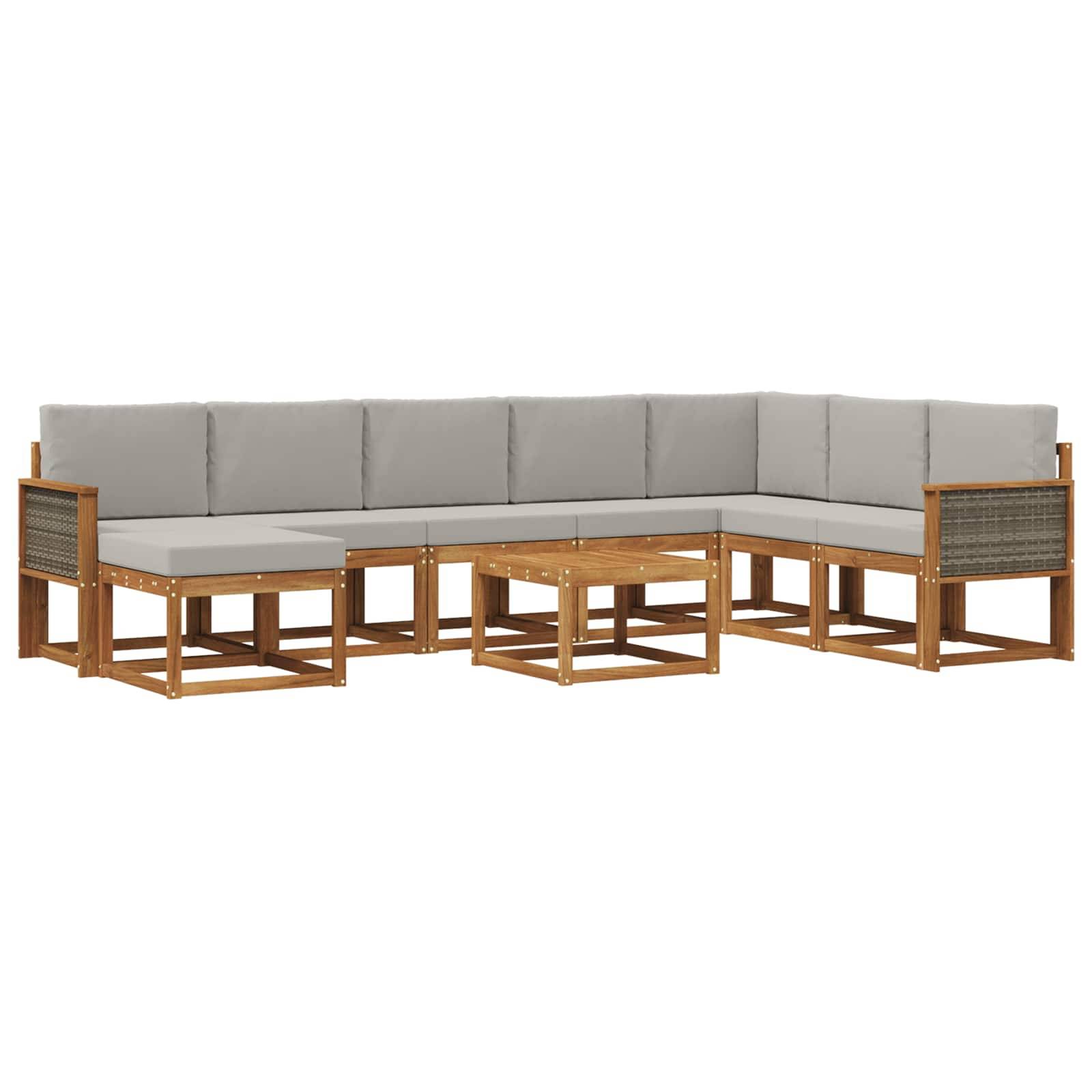 vidaXL Outdoor-Sofagarnitur mit Kissen 9 pcs Natürlich und Hellgrau