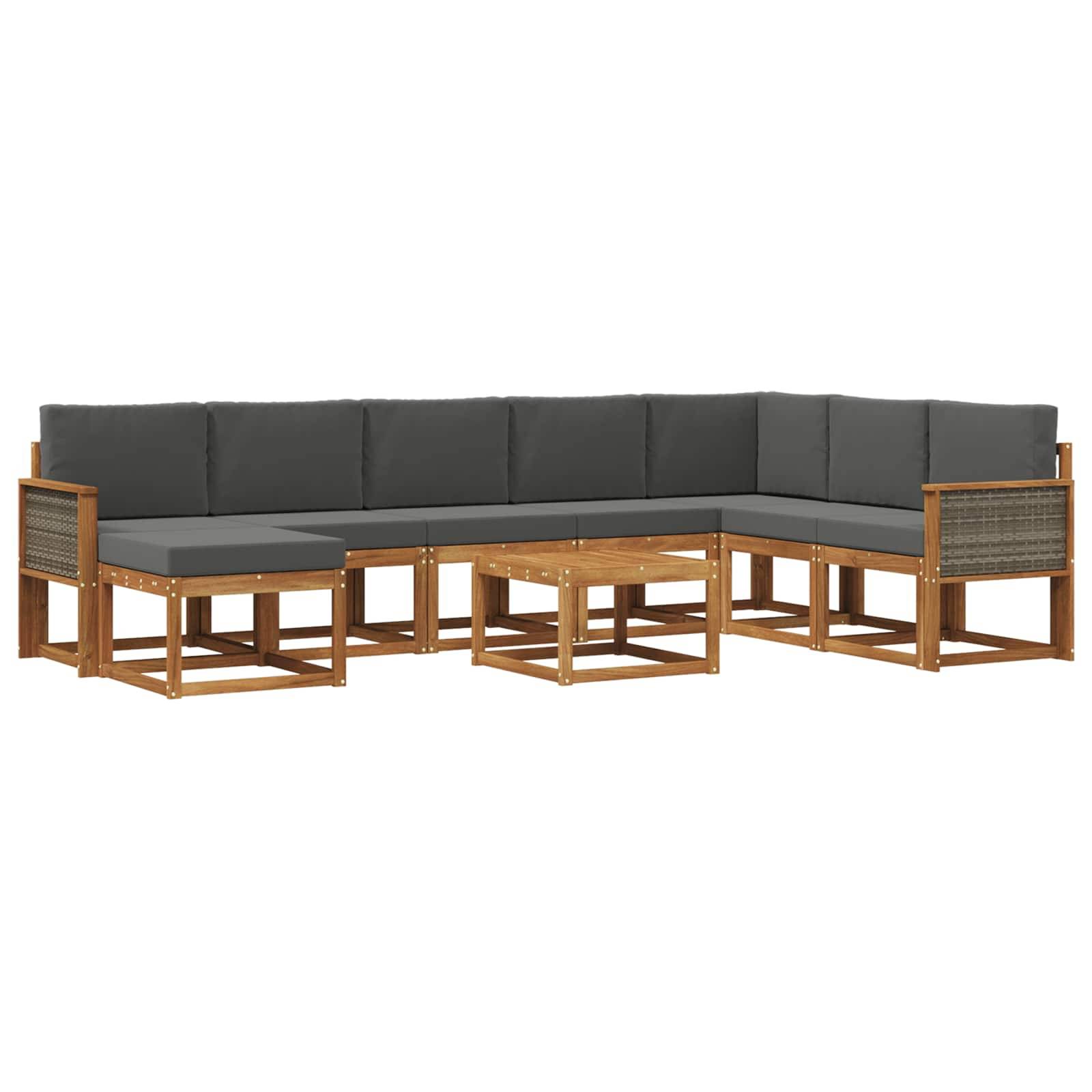 vidaXL Outdoor-Sofagarnitur mit Kissen 9 pcs Natur und Anthrazit
