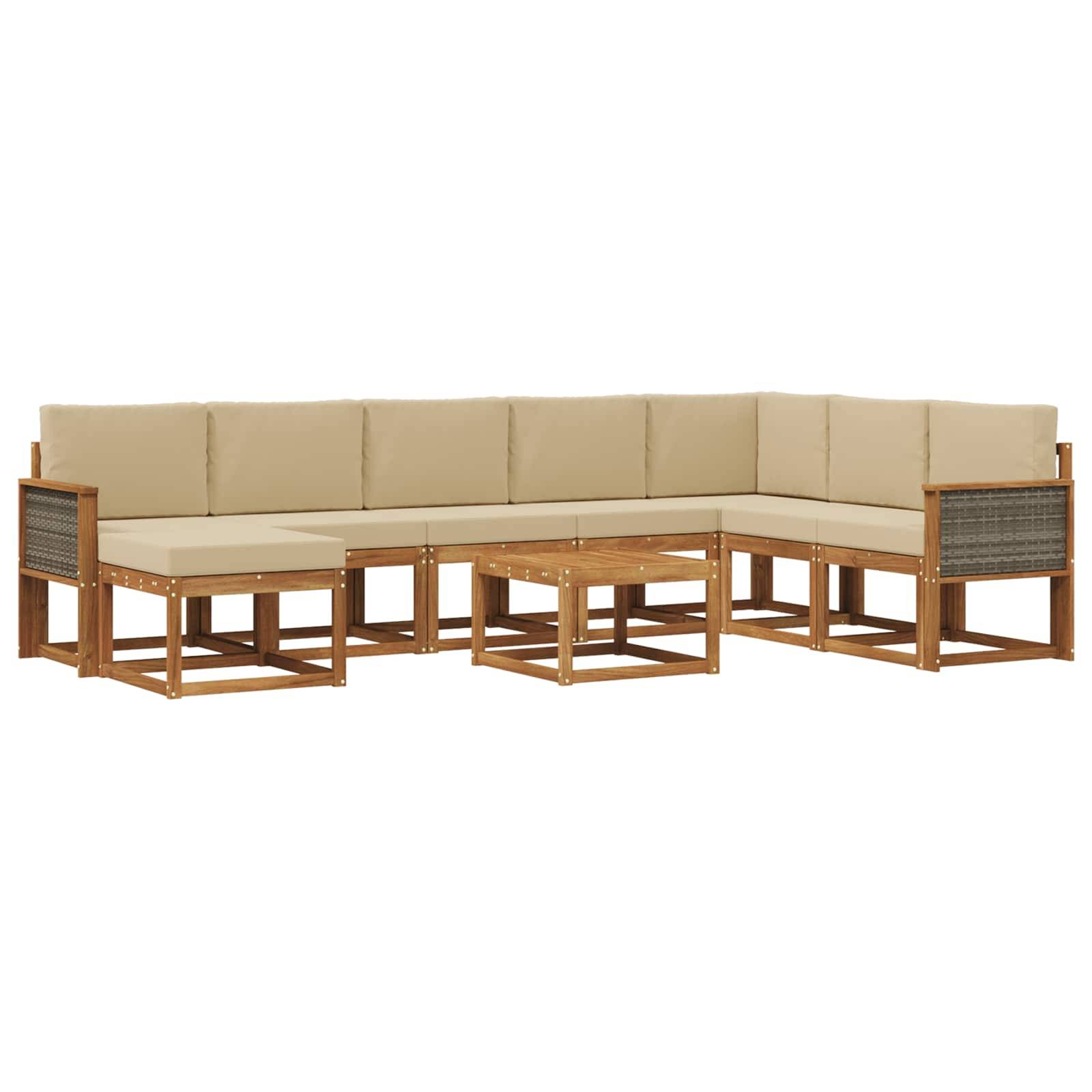vidaXL Outdoor-Sofagarnitur 9 pcs Natur und Beige Massivholz Akazie