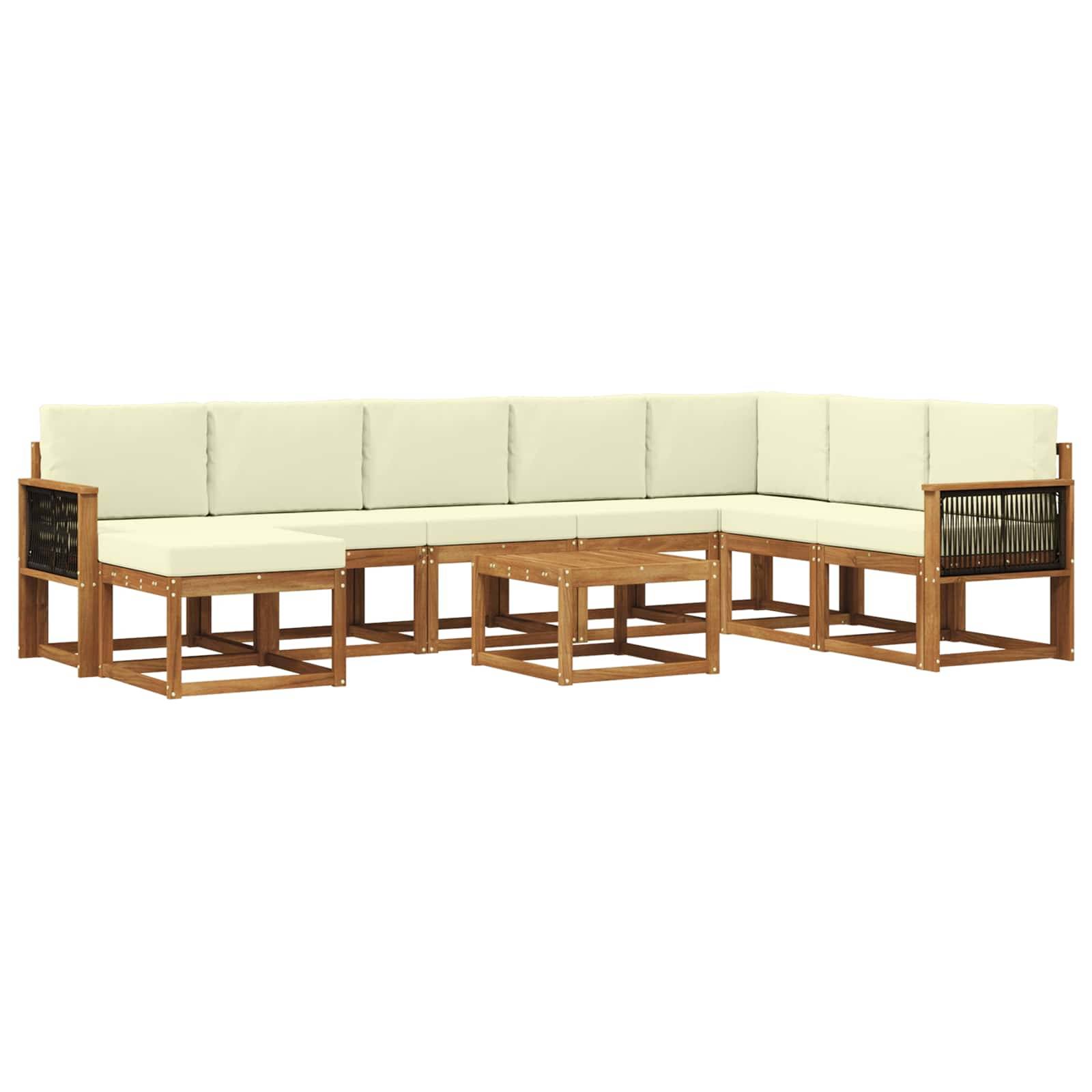 vidaXL Outdoor-Sofagarnitur 9 pcs Natur und Creme Massivholz Akazie