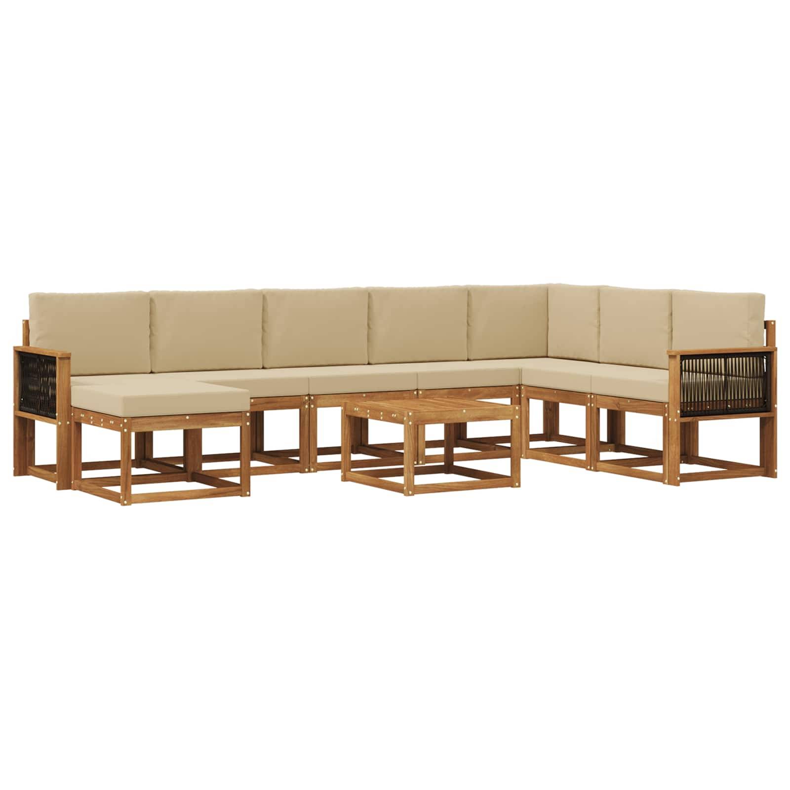 vidaXL Outdoor-Sofagarnitur 9 pcs Natur und Beige Massivholz Akazie