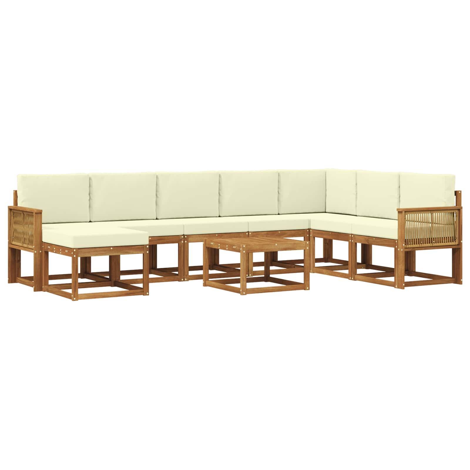 vidaXL Outdoor-Sofagarnitur 9 pcs Natur und Creme Massivholz Akazie