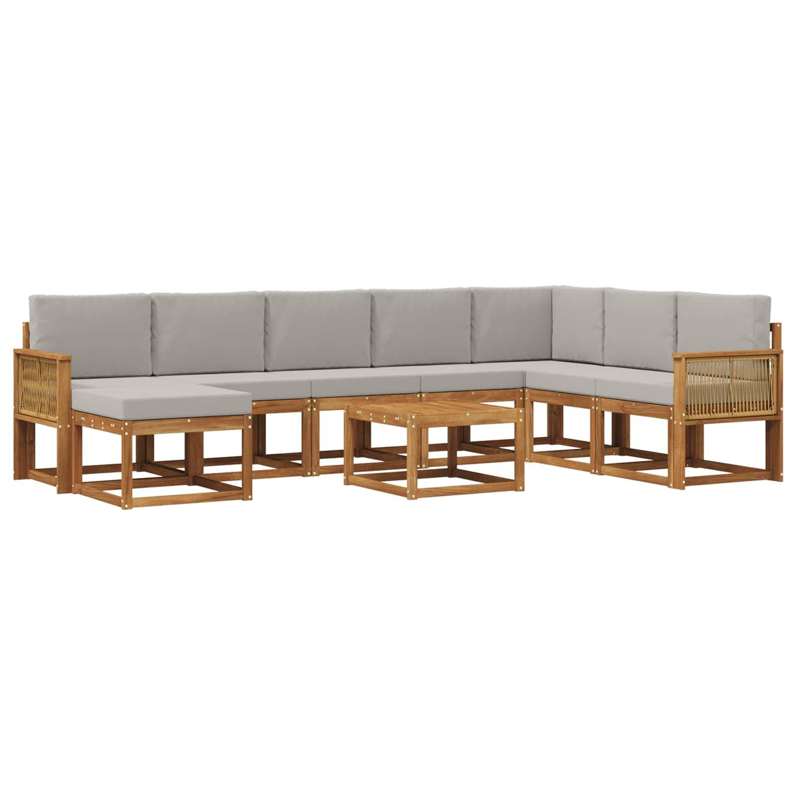 vidaXL Outdoor-Sofagarnitur mit Kissen 9 pcs Natürlich und Hellgrau