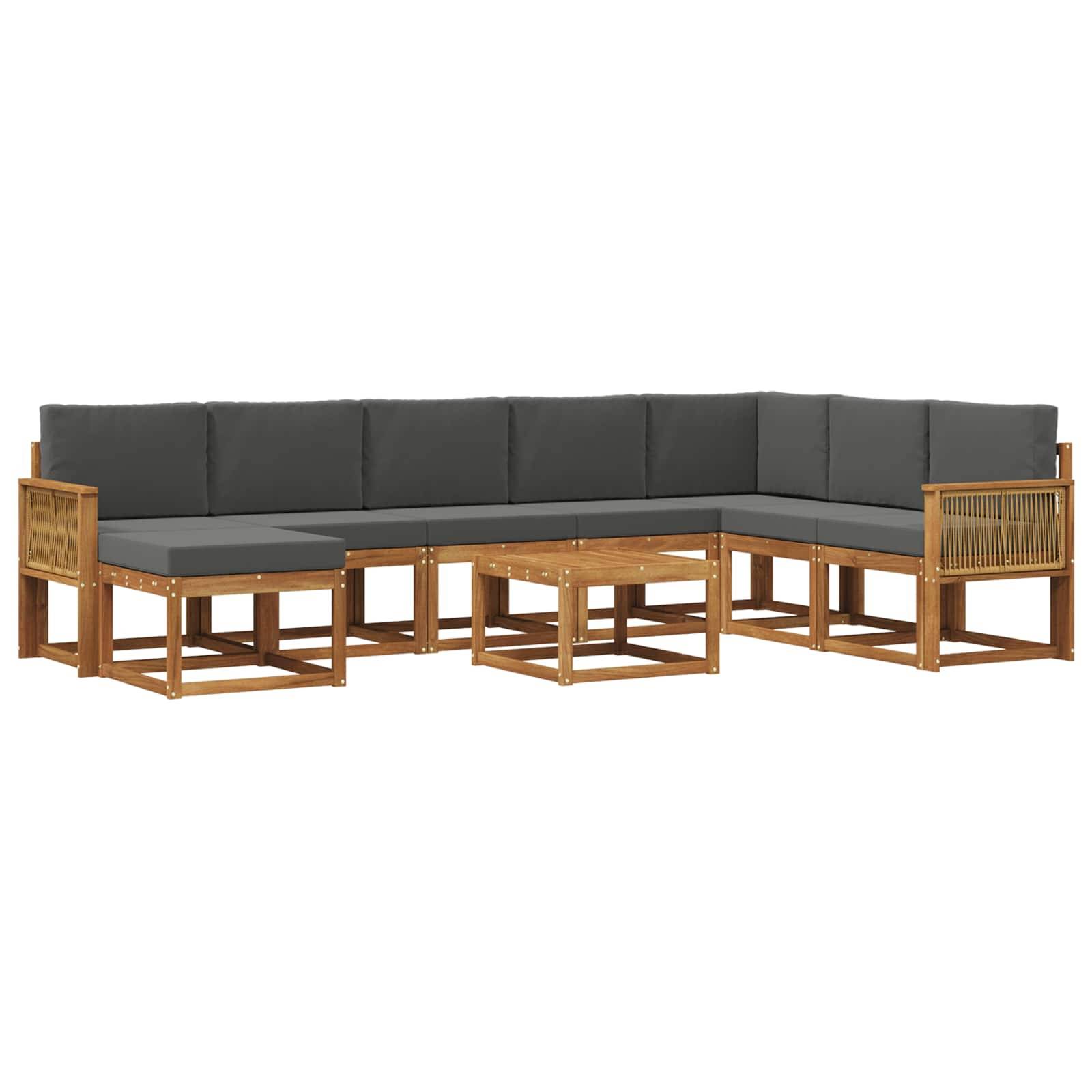 vidaXL Outdoor-Sofagarnitur mit Kissen 9 pcs Natur und Anthrazit