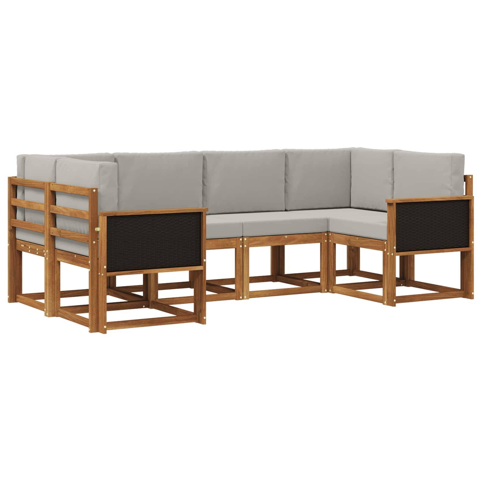 vidaXL Outdoor-Sofagarnitur mit Kissen 6 pcs Natürlich und Hellgrau