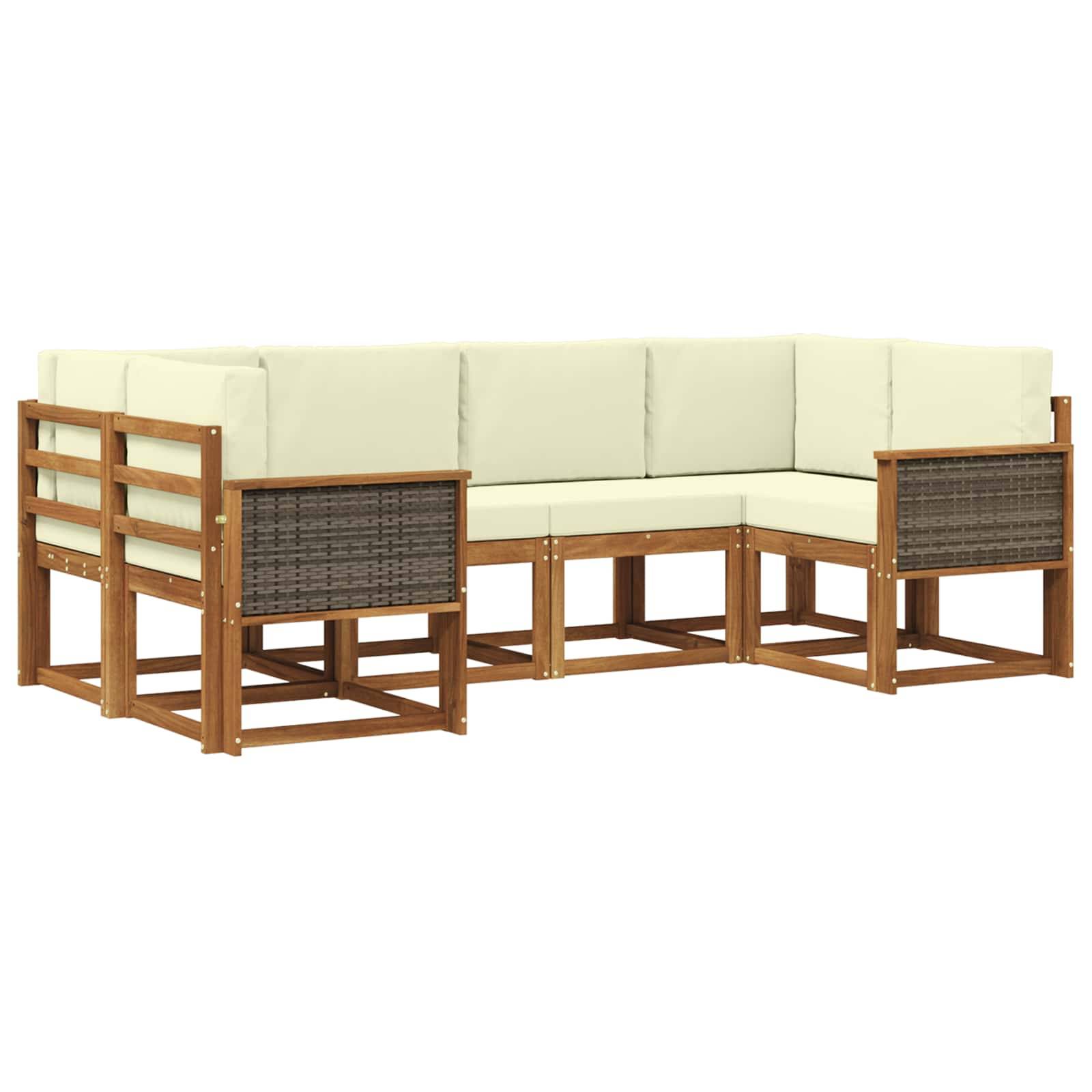 vidaXL Outdoor-Sofagarnitur 6 pcs Natur und Creme Massivholz Akazie