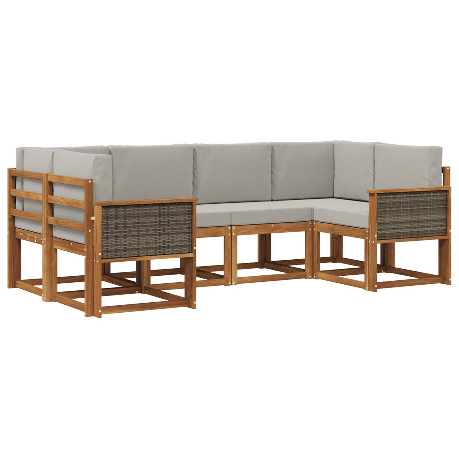 vidaXL Outdoor-Sofagarnitur mit Kissen 6 pcs Natürlich und Hellgrau