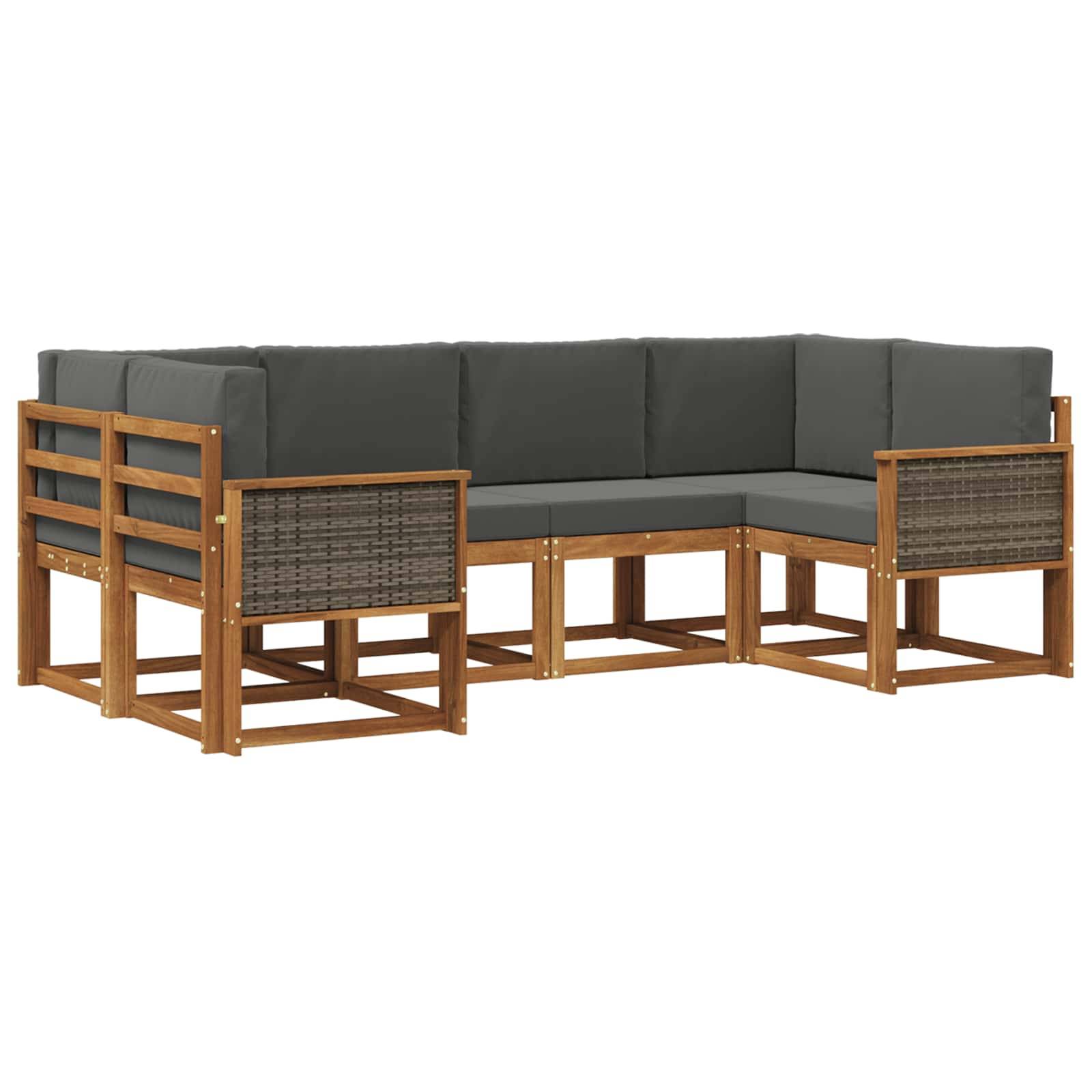 vidaXL Outdoor-Sofagarnitur mit Kissen 6 pcs Natur und Anthrazit