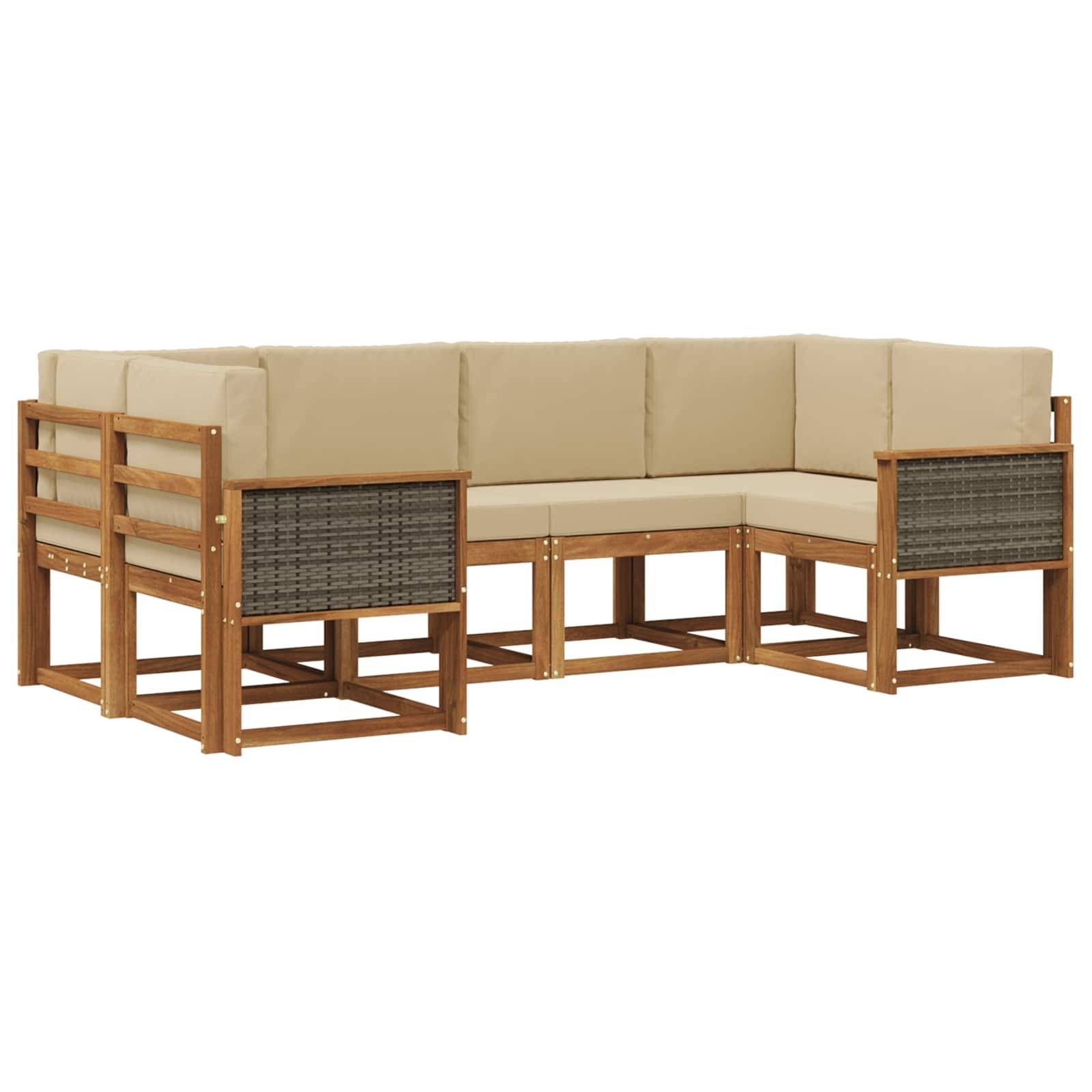 vidaXL Outdoor-Sofagarnitur 6 pcs Natur und Beige Massivholz Akazie