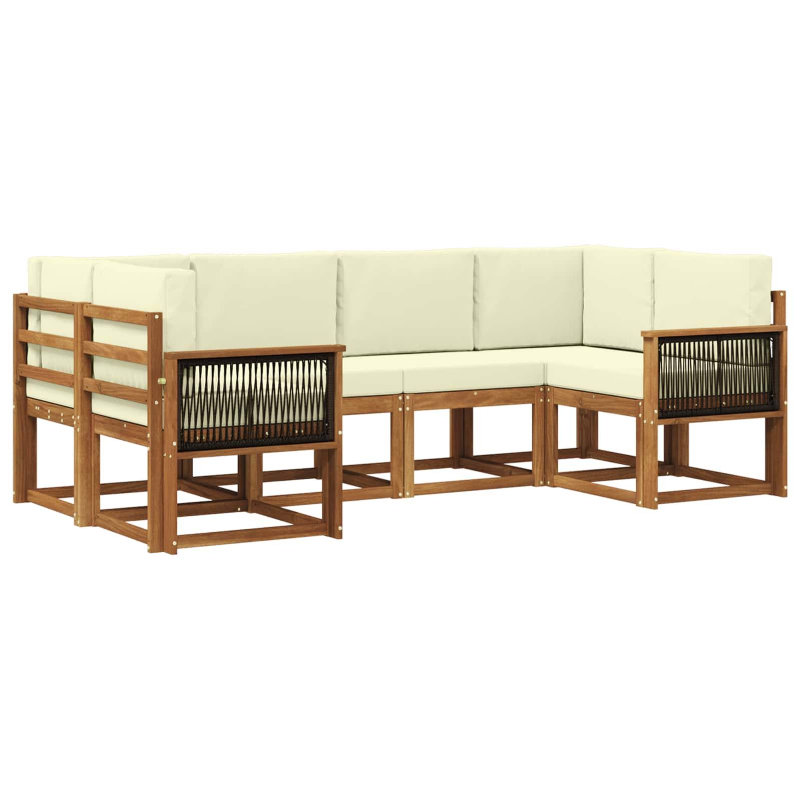 vidaXL Outdoor-Sofagarnitur 6 pcs Natur und Creme Massivholz Akazie