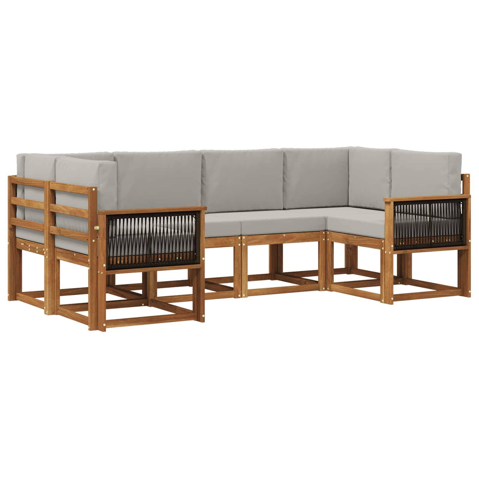 vidaXL Outdoor-Sofagarnitur mit Kissen 6 pcs Natürlich und Hellgrau