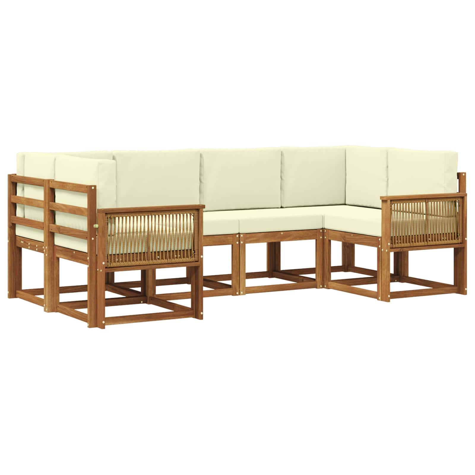 vidaXL Outdoor-Sofagarnitur 6 pcs Natur und Creme Massivholz Akazie