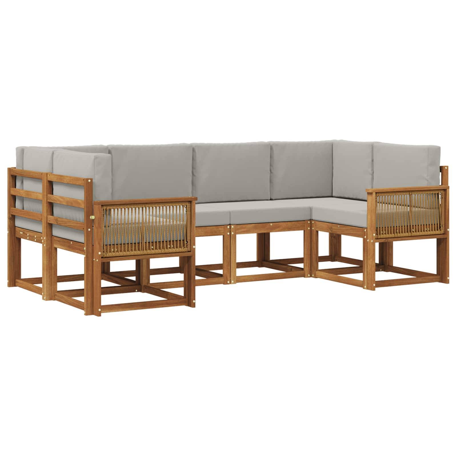 vidaXL Outdoor-Sofagarnitur mit Kissen 6 pcs Natürlich und Hellgrau