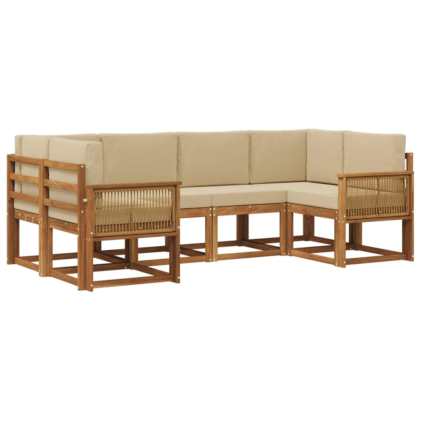 vidaXL Outdoor-Sofagarnitur 6 pcs Natur und Beige Massivholz Akazie