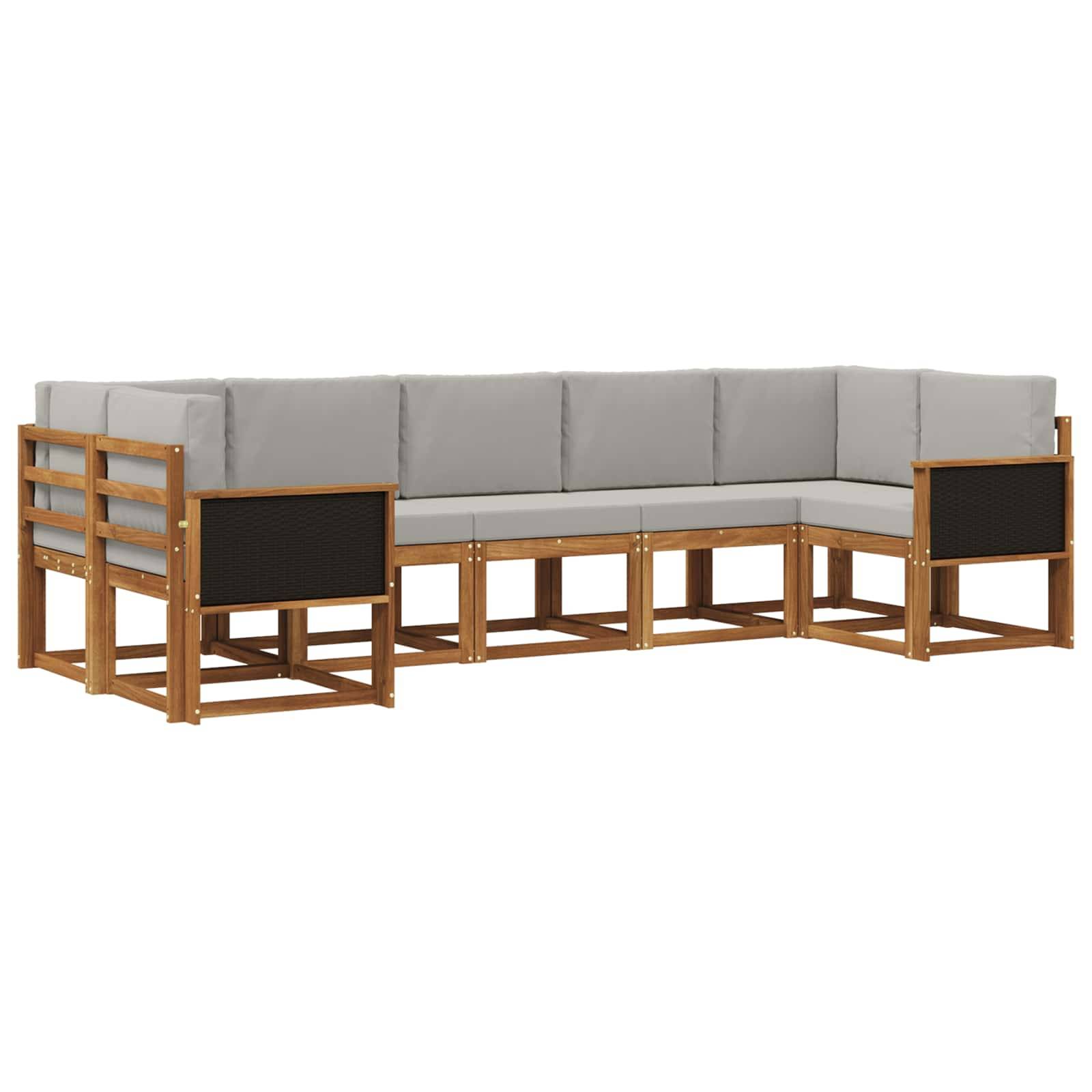 vidaXL Outdoor-Sofagarnitur mit Kissen 7 pcs Natürlich und Hellgrau
