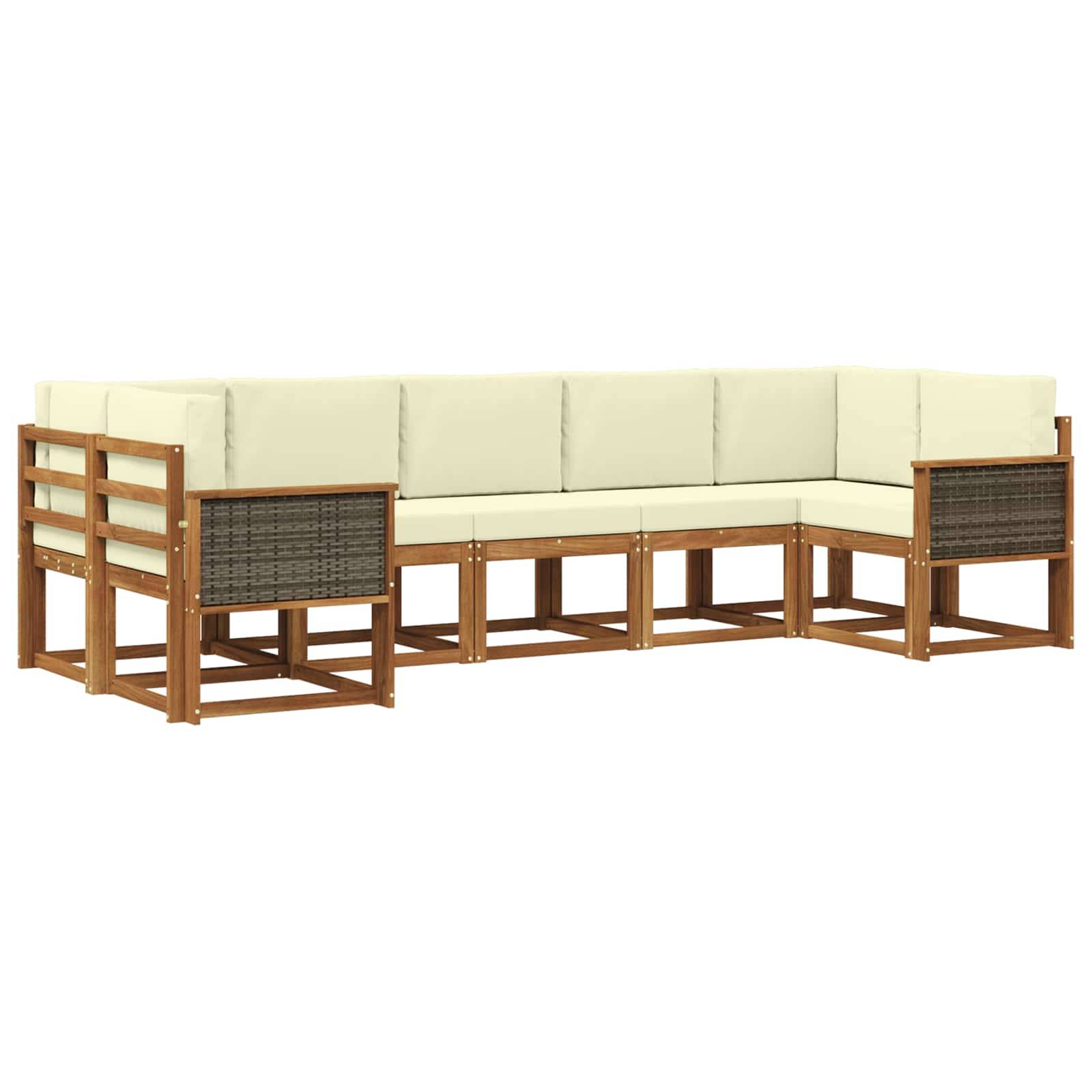 vidaXL Outdoor-Sofagarnitur 7 pcs Natur und Creme Massivholz Akazie