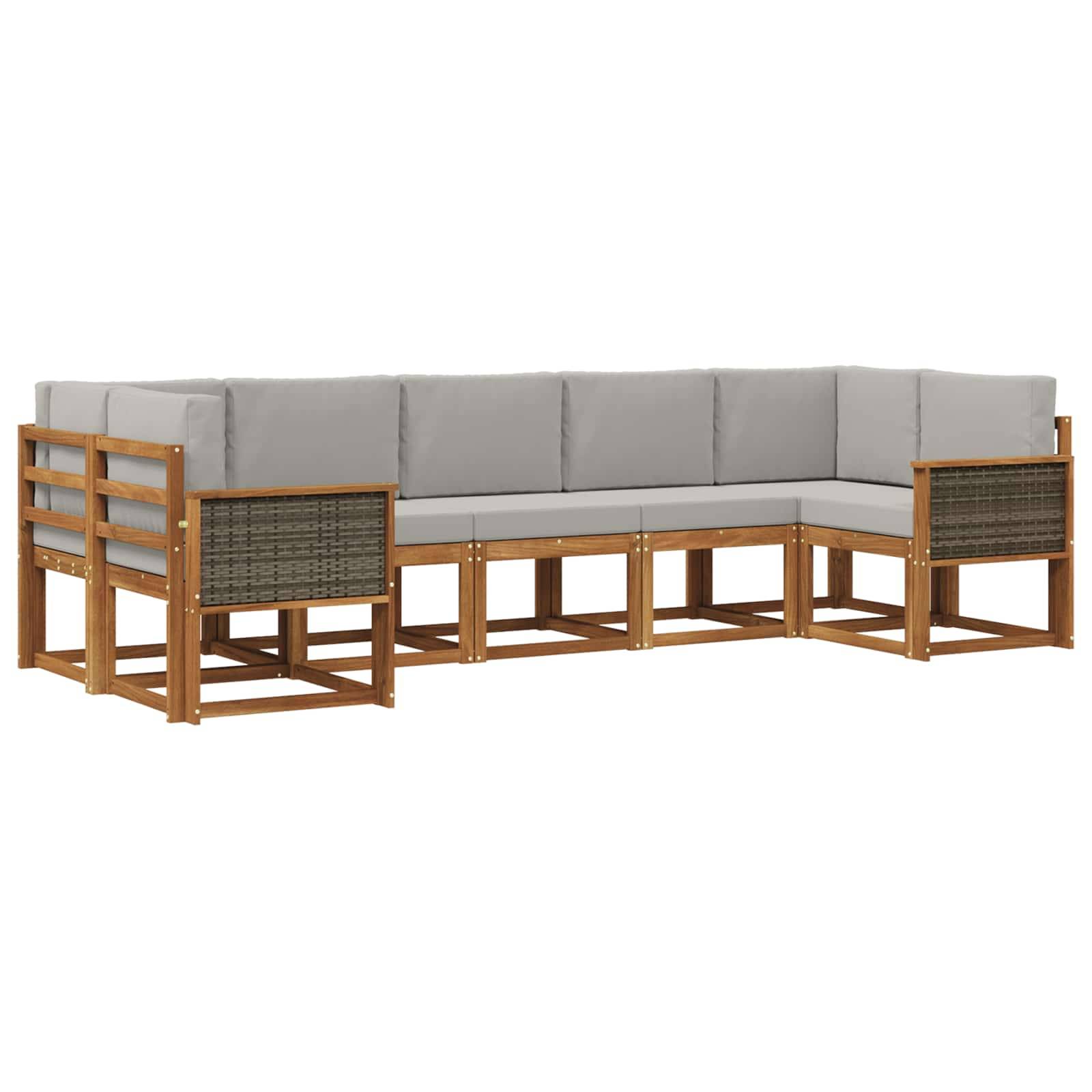 vidaXL Outdoor-Sofagarnitur mit Kissen 7 pcs Natürlich und Hellgrau