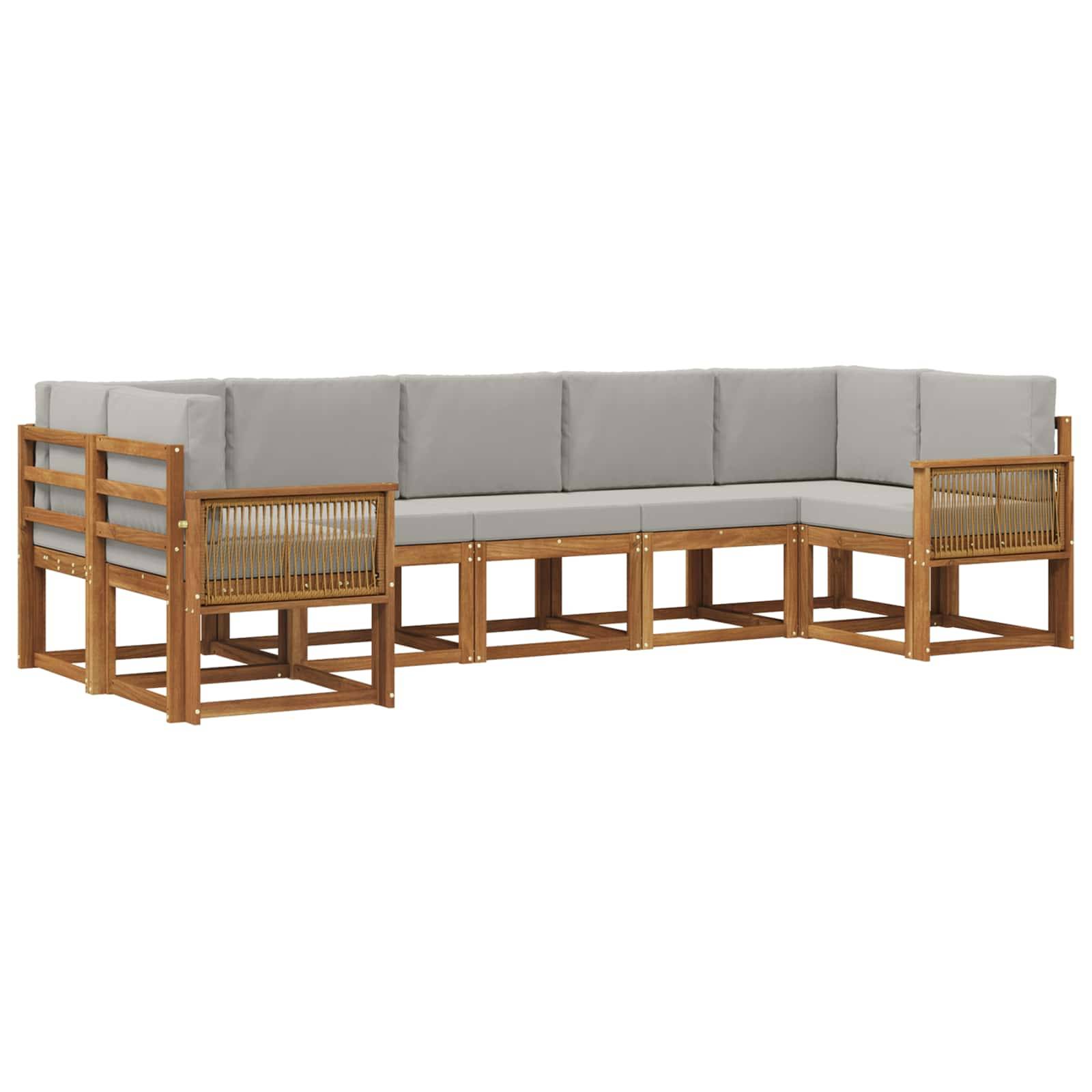 vidaXL Outdoor-Sofagarnitur mit Kissen 7 pcs Natürlich und Hellgrau